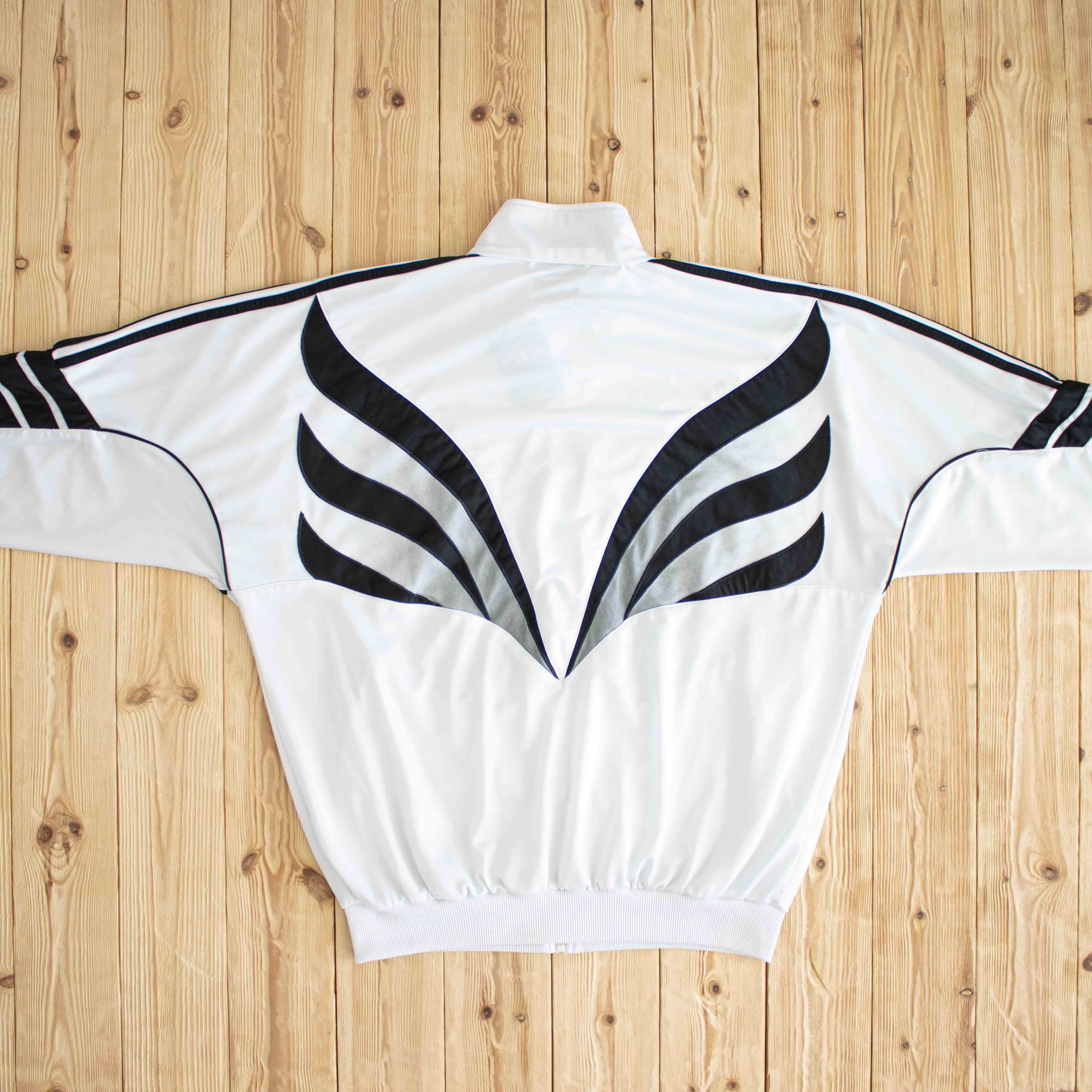 (L) Adidas Vintage Embroidered Full-Zip Sweatshirt White