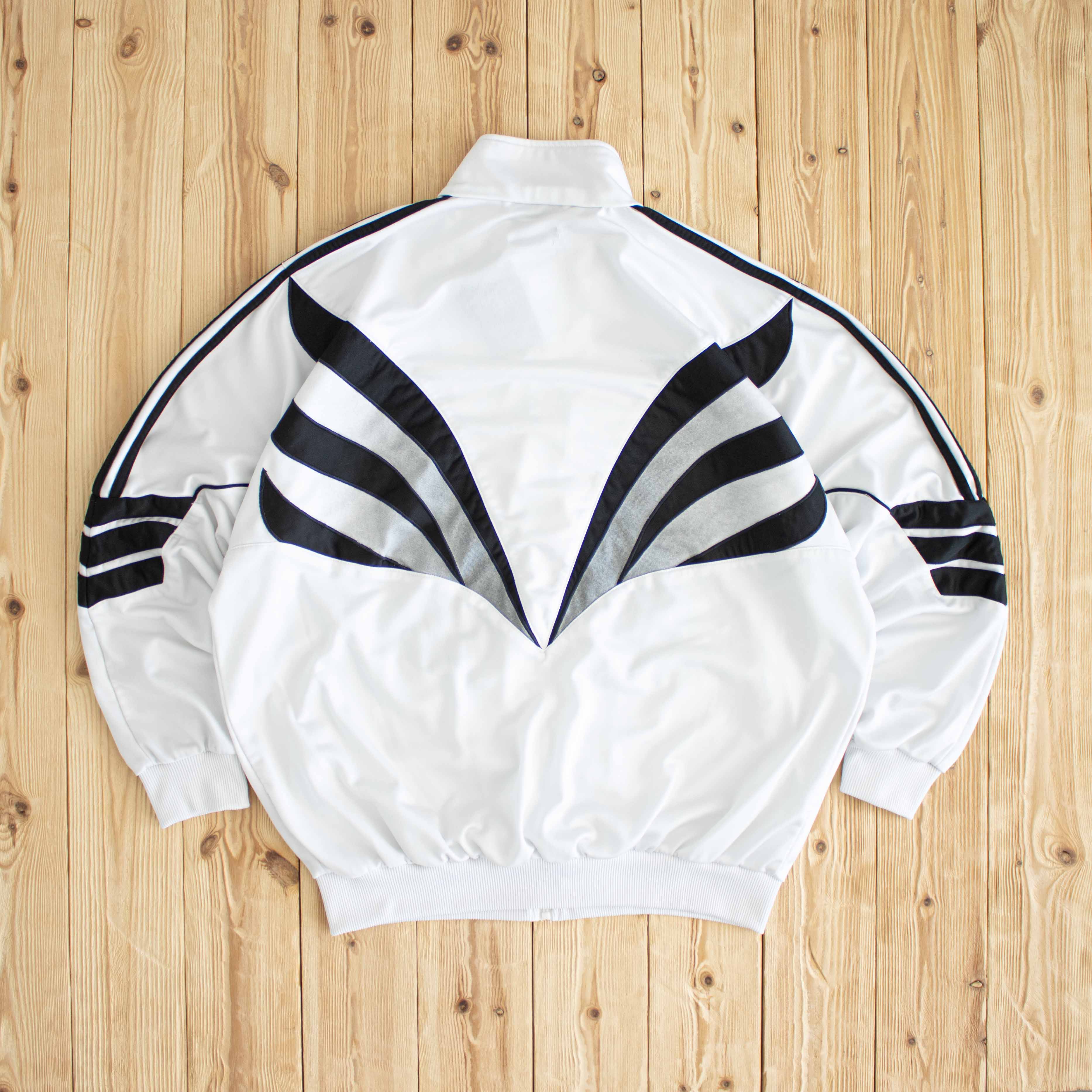 (L) Adidas Vintage Embroidered Full-Zip Sweatshirt White