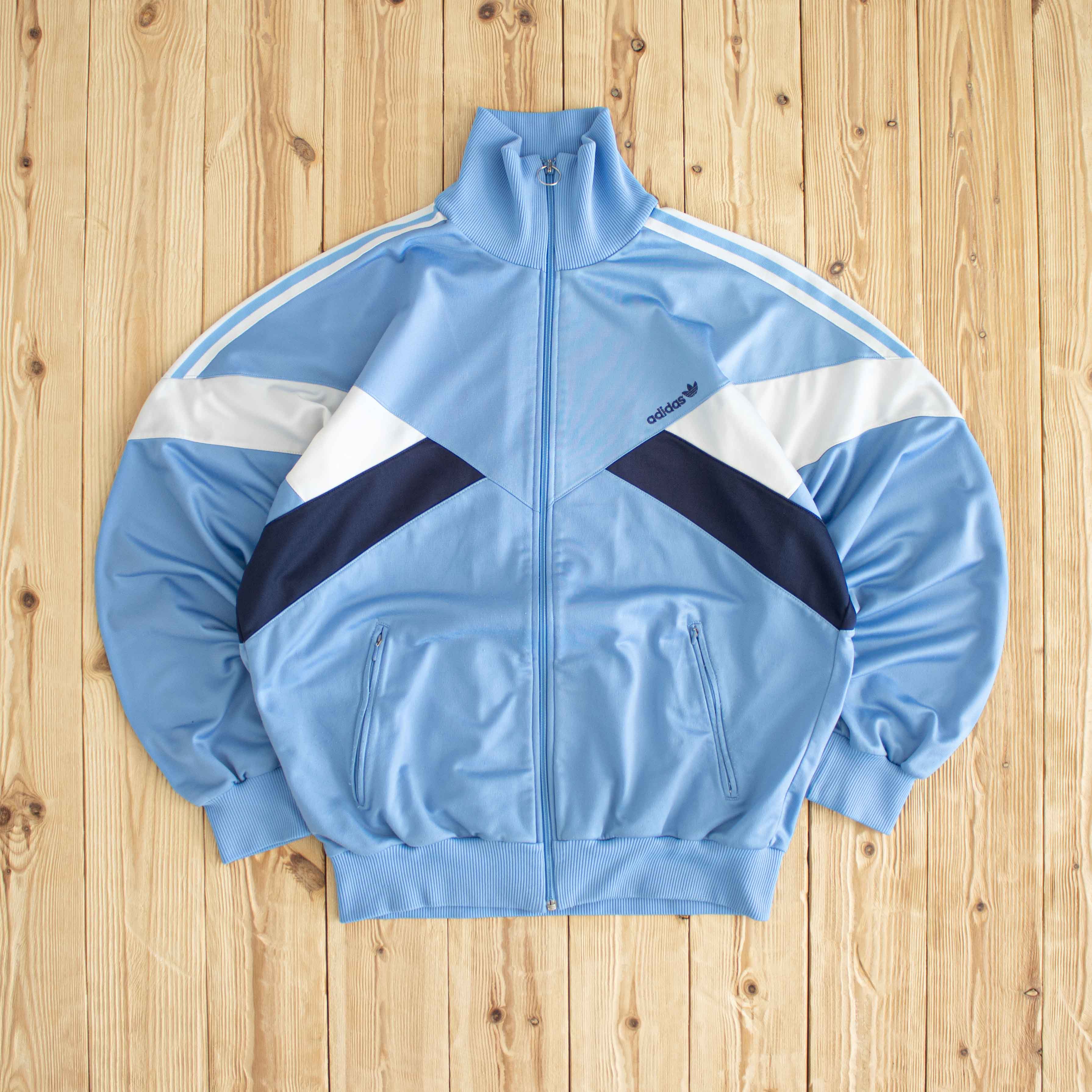 (M/L) Adidas Vintage Embroidered Full-Zip Sweatshirt Blue