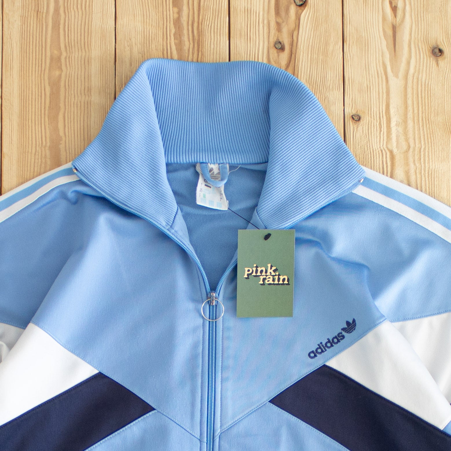 (M/L) Adidas Vintage Embroidered Full-Zip Sweatshirt Blue