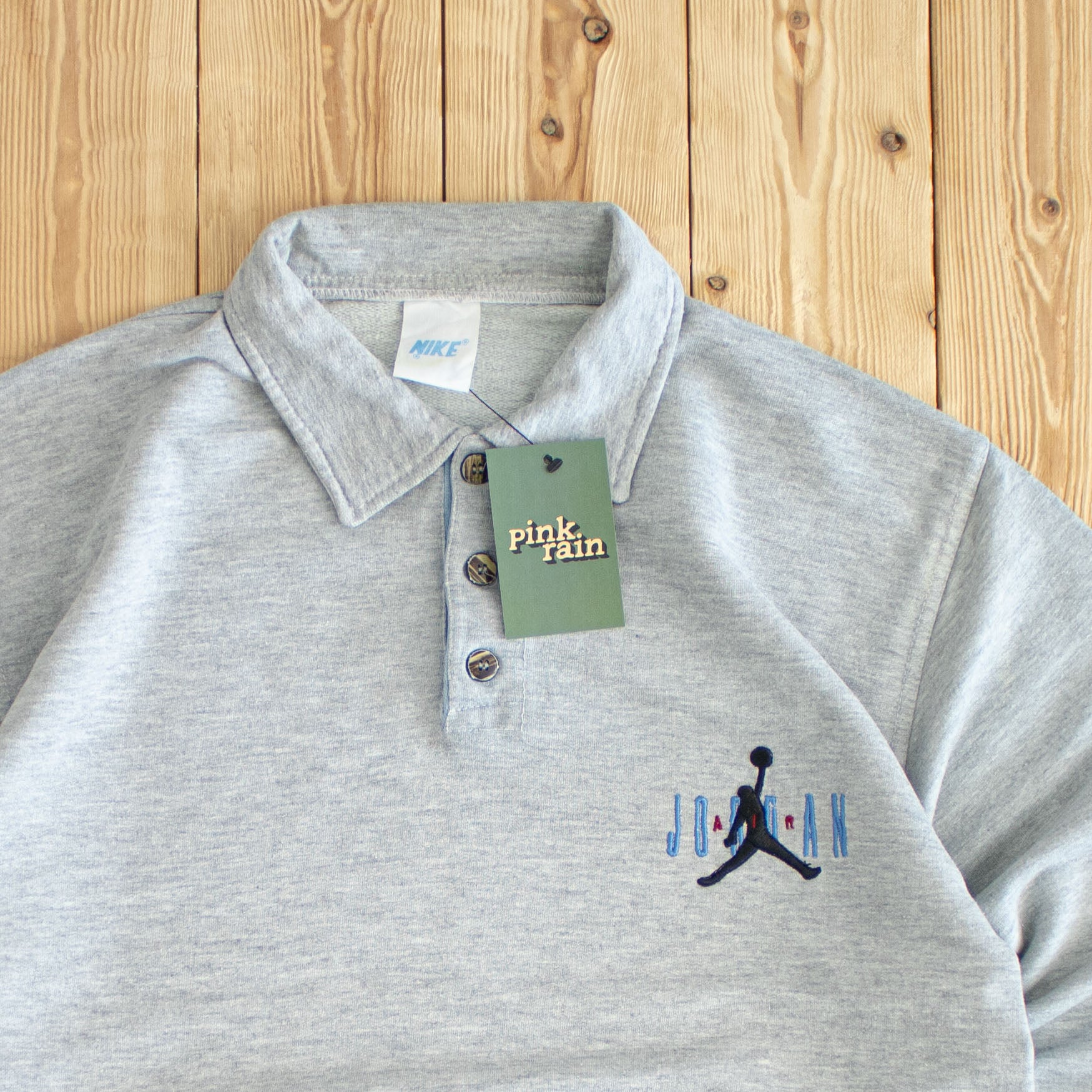 (M) Nike Air Jordan Vintage Embroidered Button Up Sweatshirt Gray
