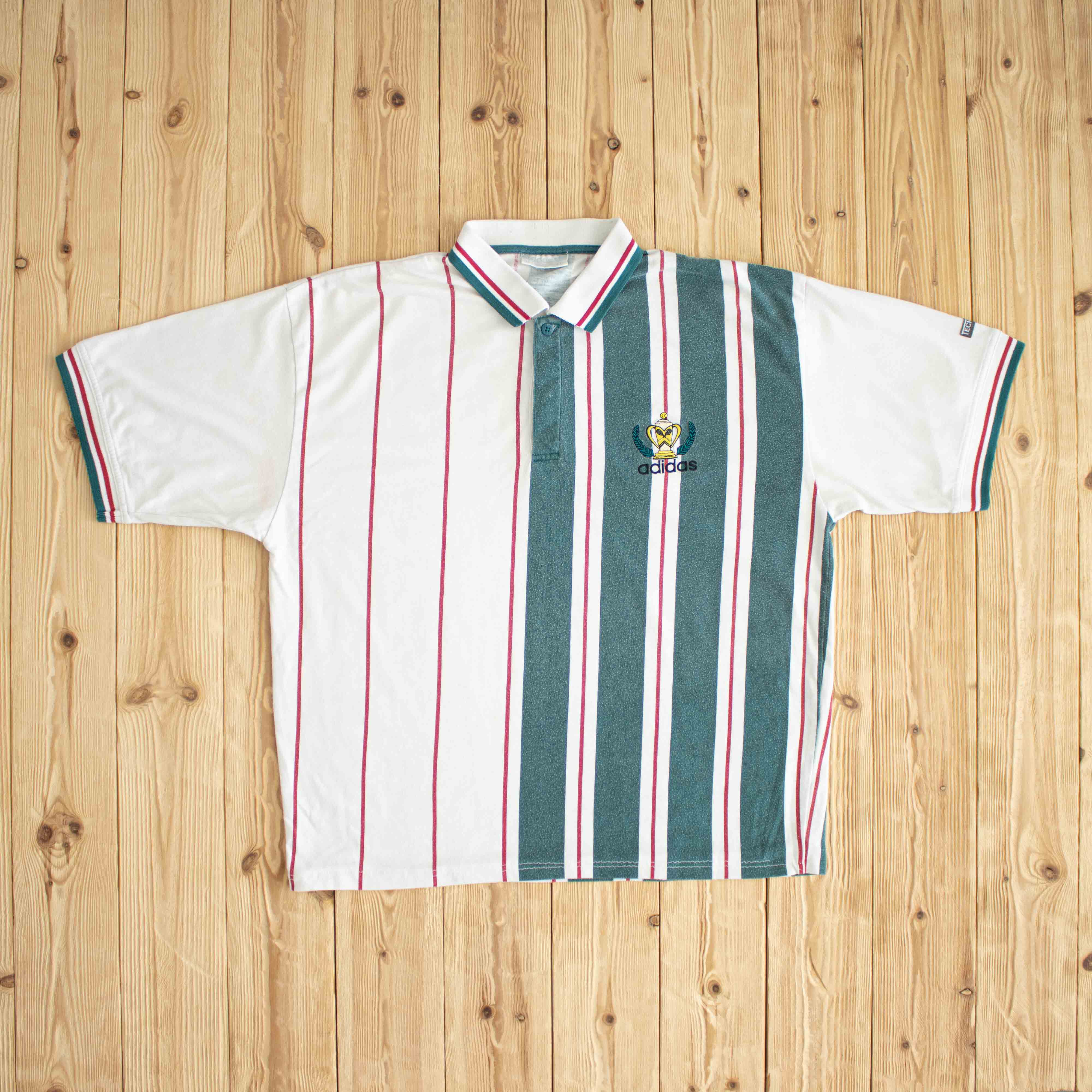 (L) Adidas Tennis Vintage Embroidered Polo White Green