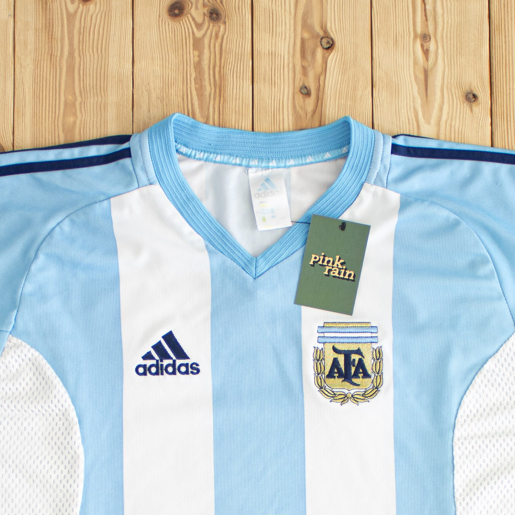 (L) Adidas Argentina Vintage Embroidered T-Shirt White Blue