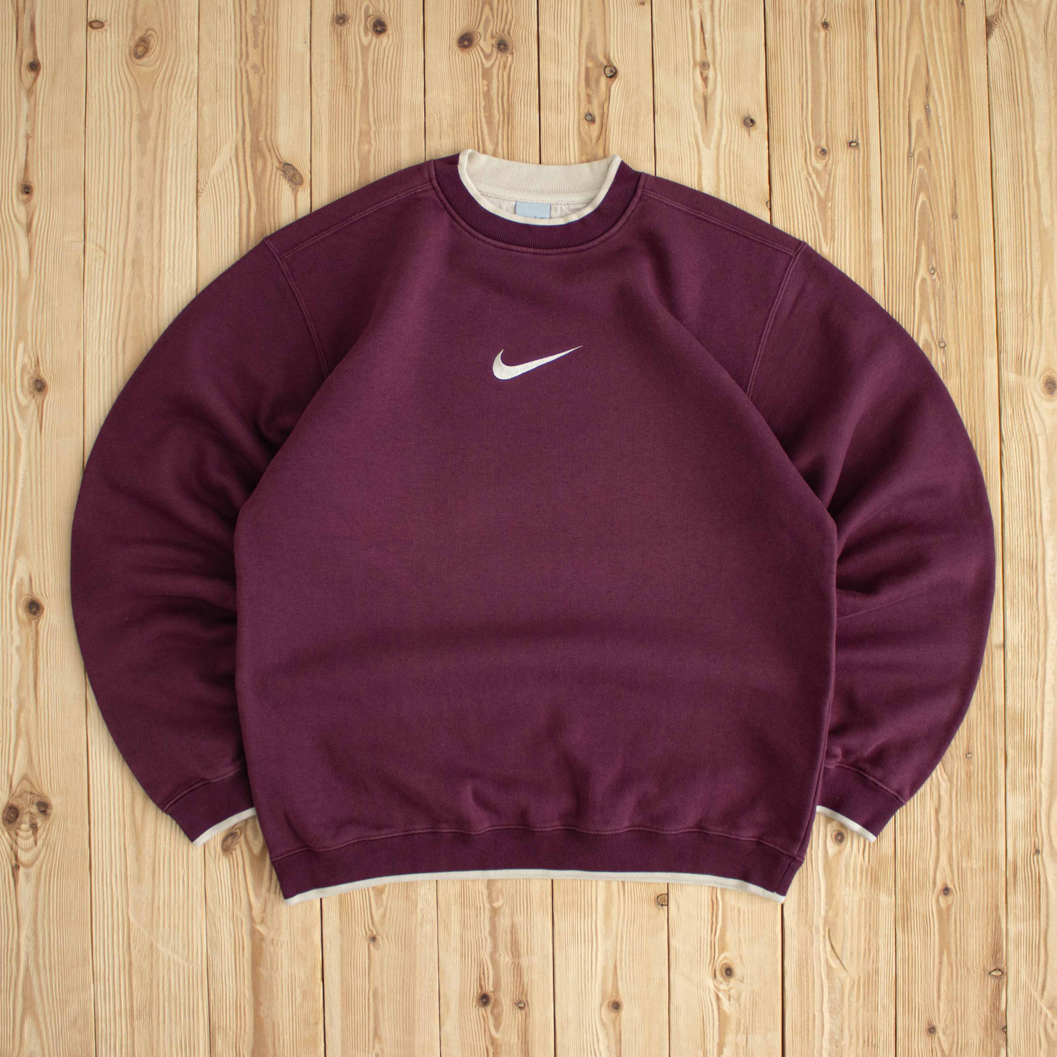 (L) Nike Swoosh Vintage Embroidered Sweatshirt Purple Burgundy