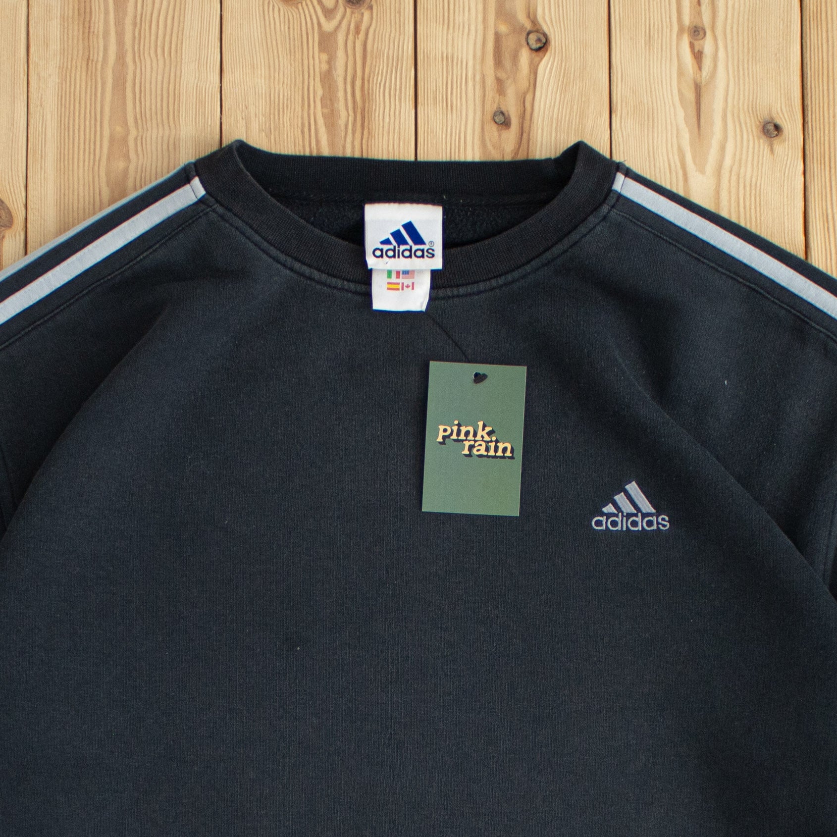 (L/XL) Adidas Vintage Embroidered Sweatshirt Black