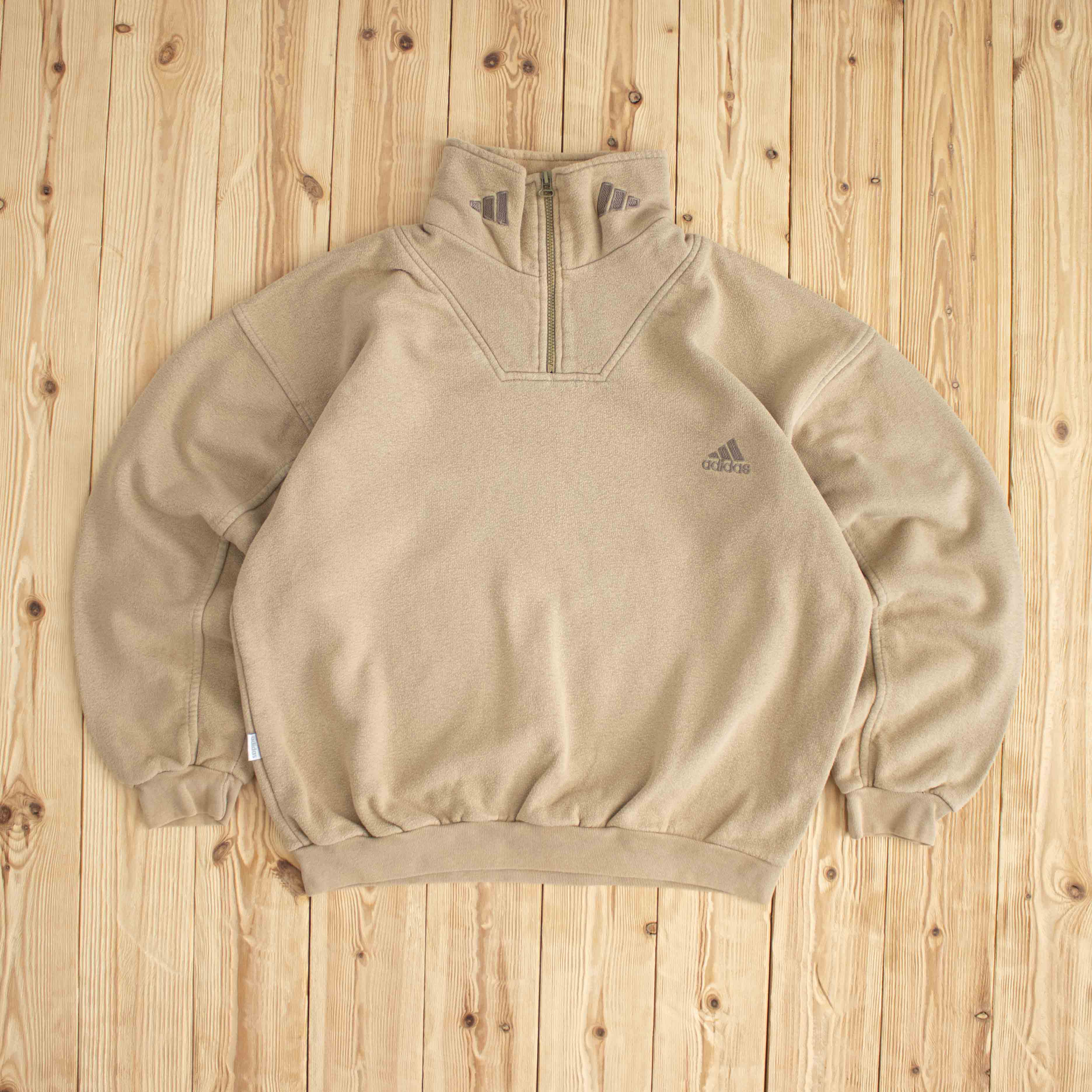 (M/L) Adidas Vintage Embroidered Quarter-Zip Beige