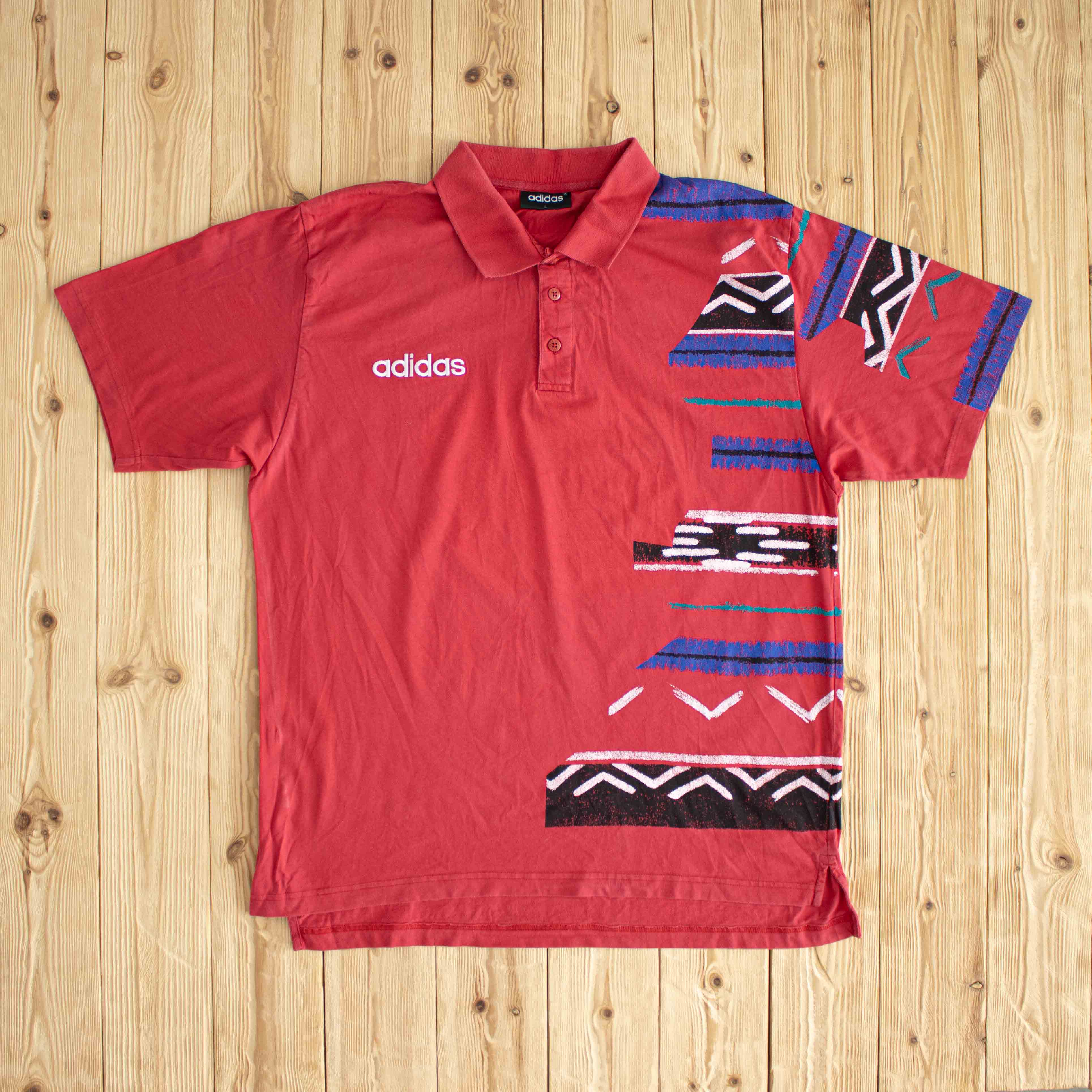 (L) Adidas Vintage Embroidered Polo Red
