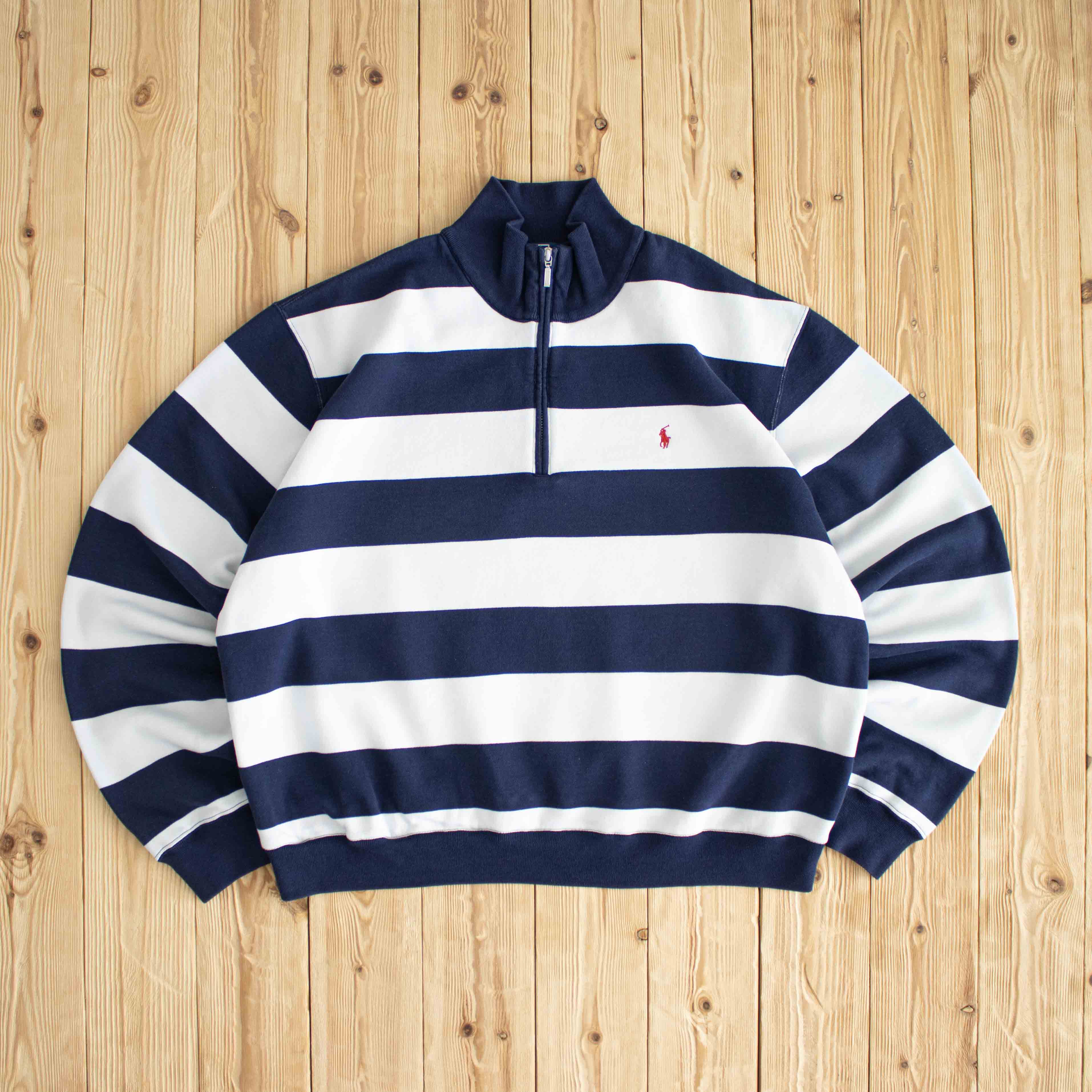 (L/XL) Polo Ralph Lauren Vintage Embroidered Quarter-Zip White Blue