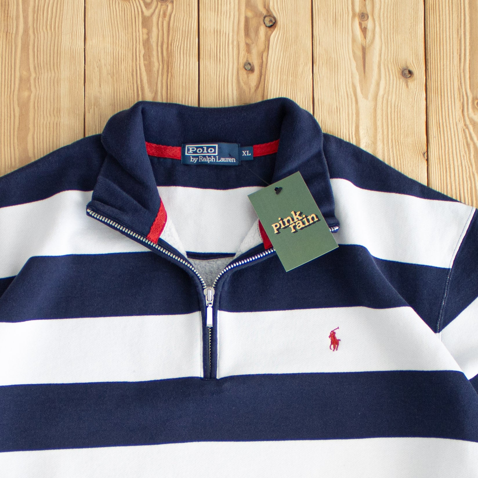 (L/XL) Polo Ralph Lauren Vintage Embroidered Quarter-Zip White Blue