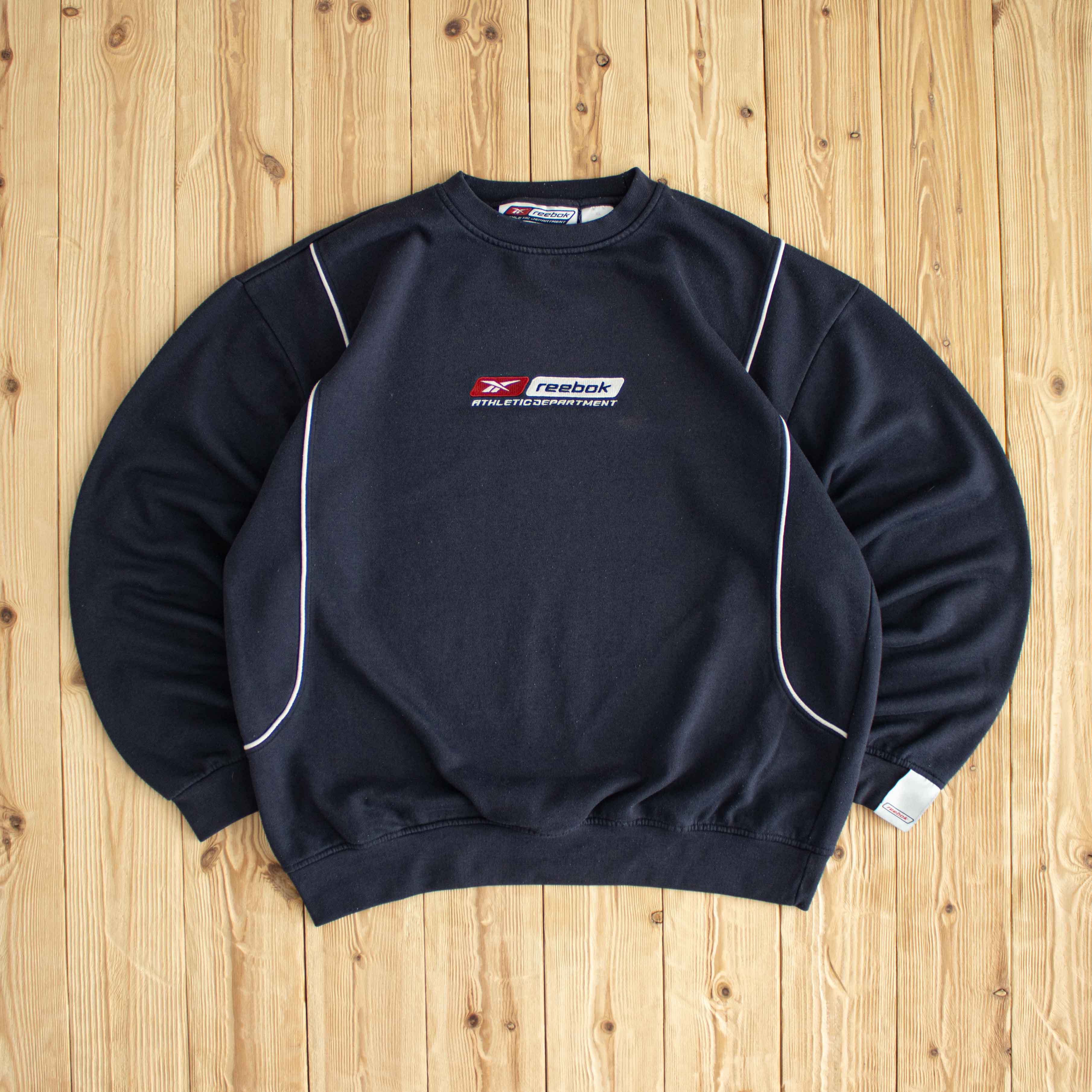 (L) Reebok Athletic Dept. Vintage Embroidered Sweatshirt Blue