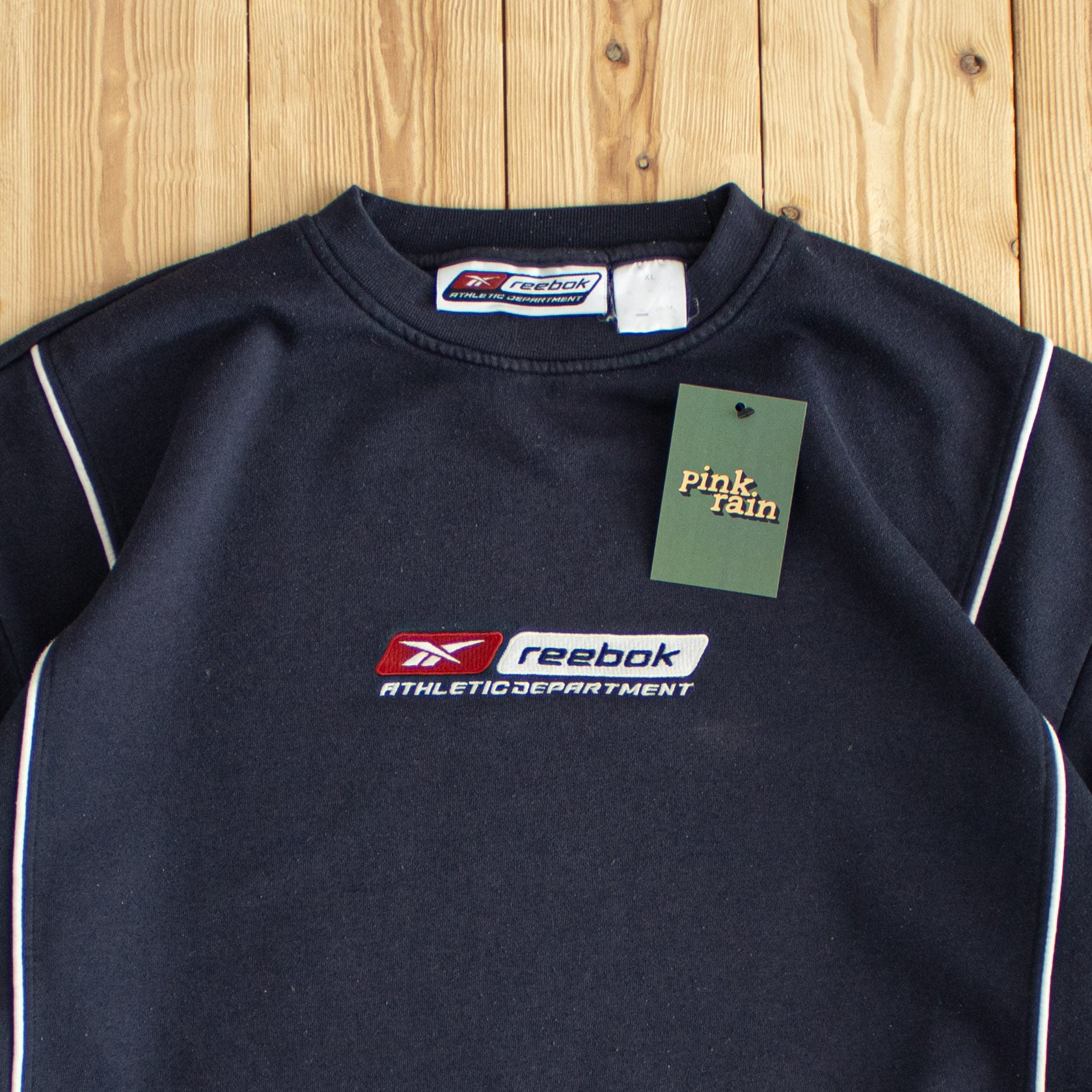 (L) Reebok Athletic Dept. Vintage Embroidered Sweatshirt Blue