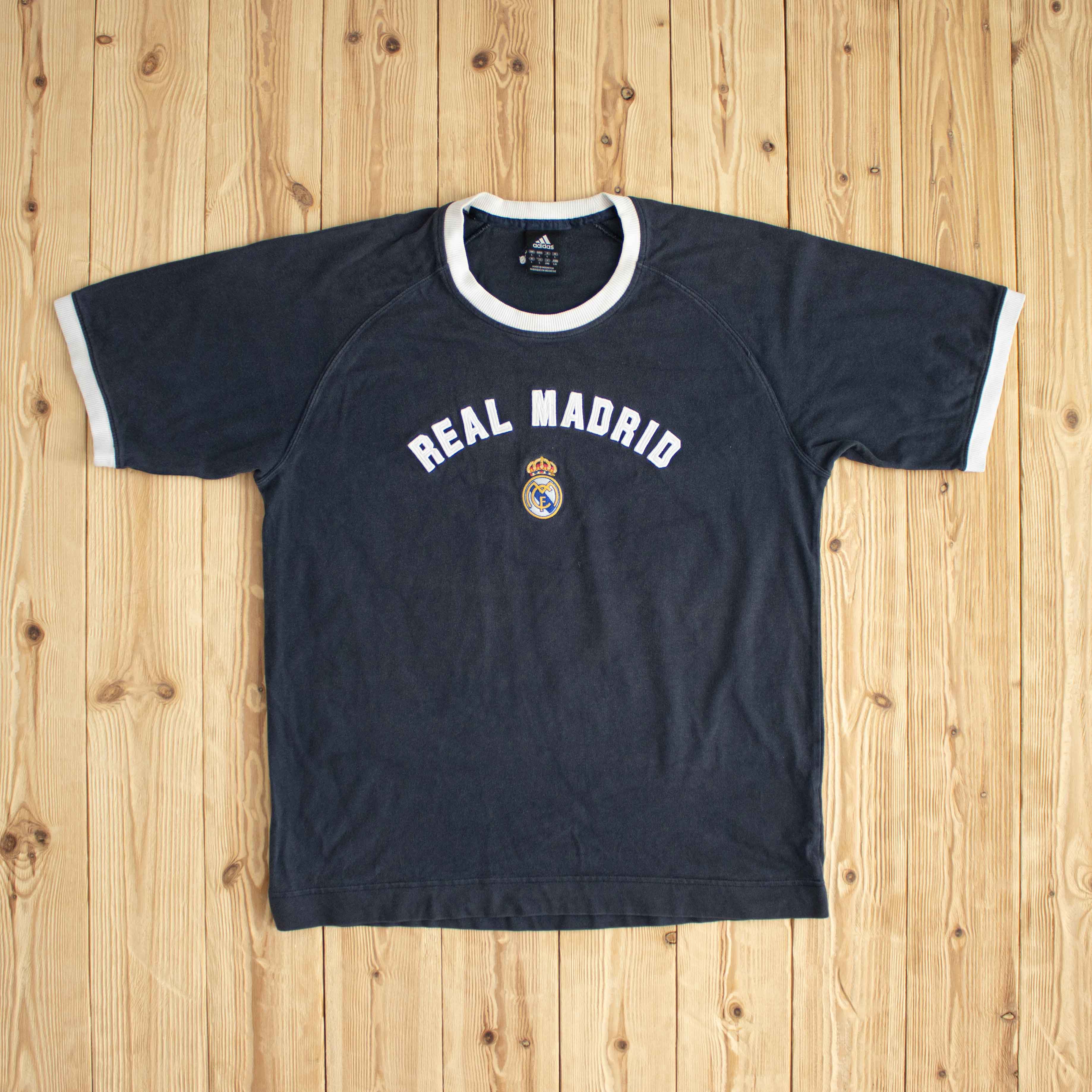 (M/L) Adidas Real Madrid Vintage Embroidered T-Shirt Black