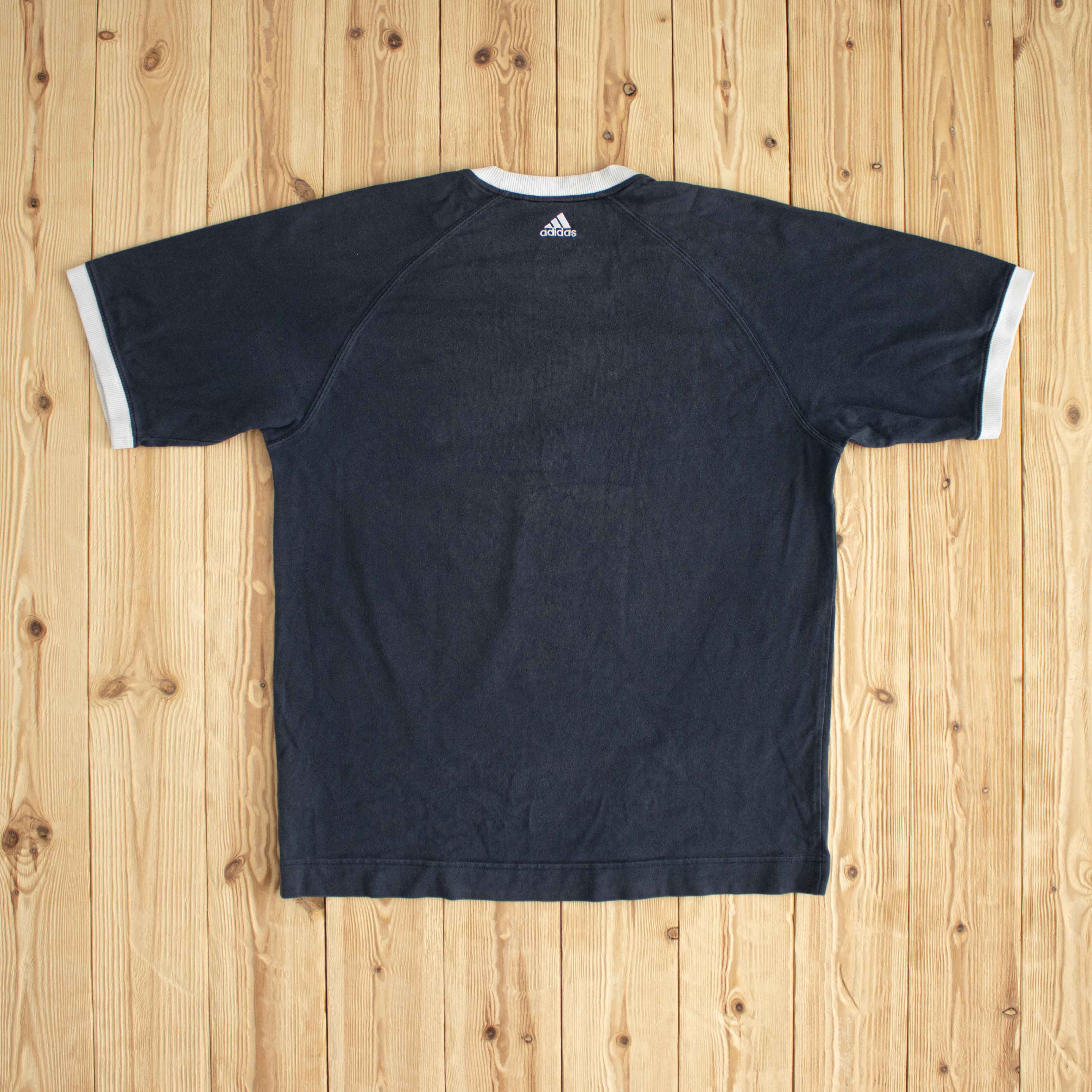 (M/L) Adidas Real Madrid Vintage Embroidered T-Shirt Black