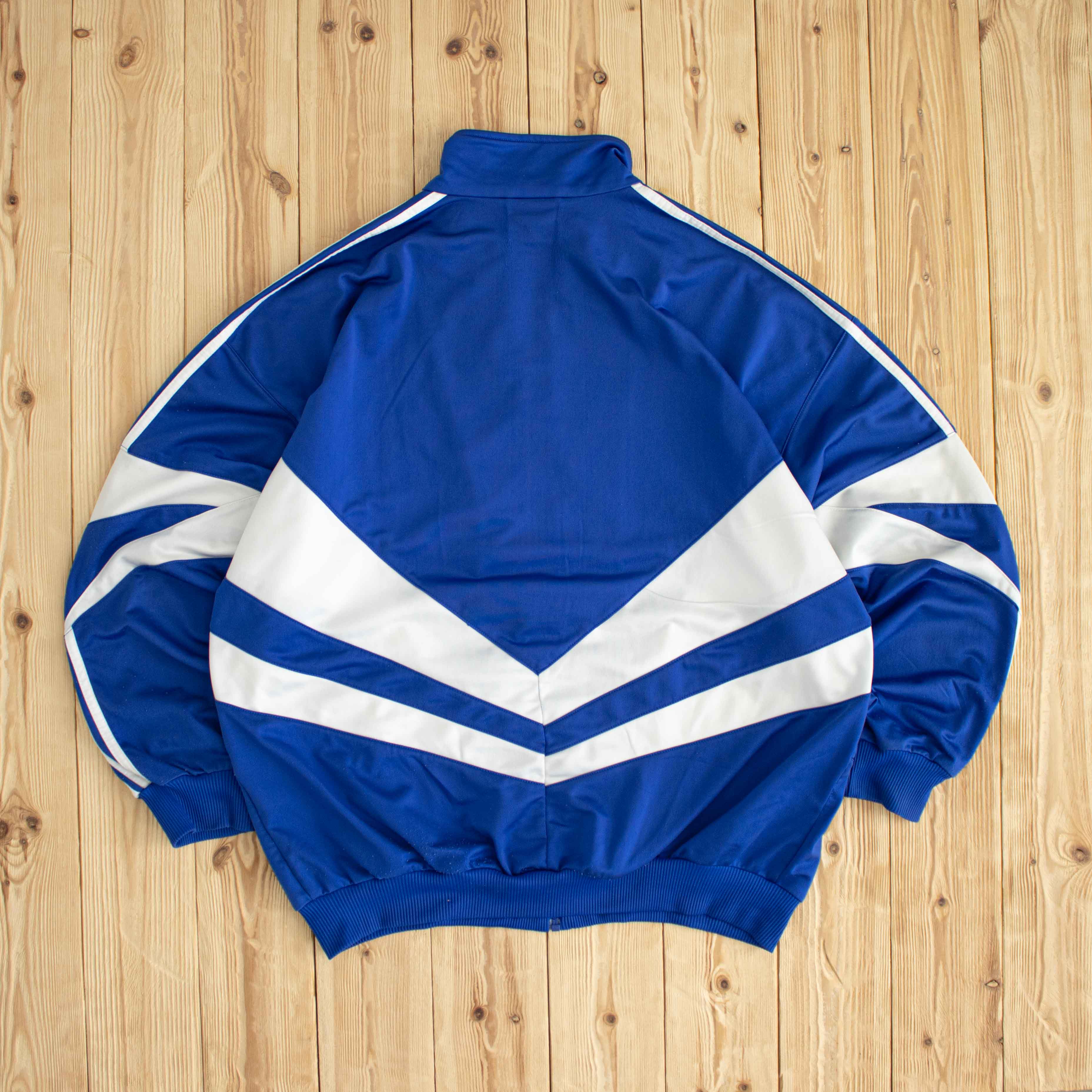 (XL) Adidas Vintage Embroidered Full-Zip Sweatshirt Blue
