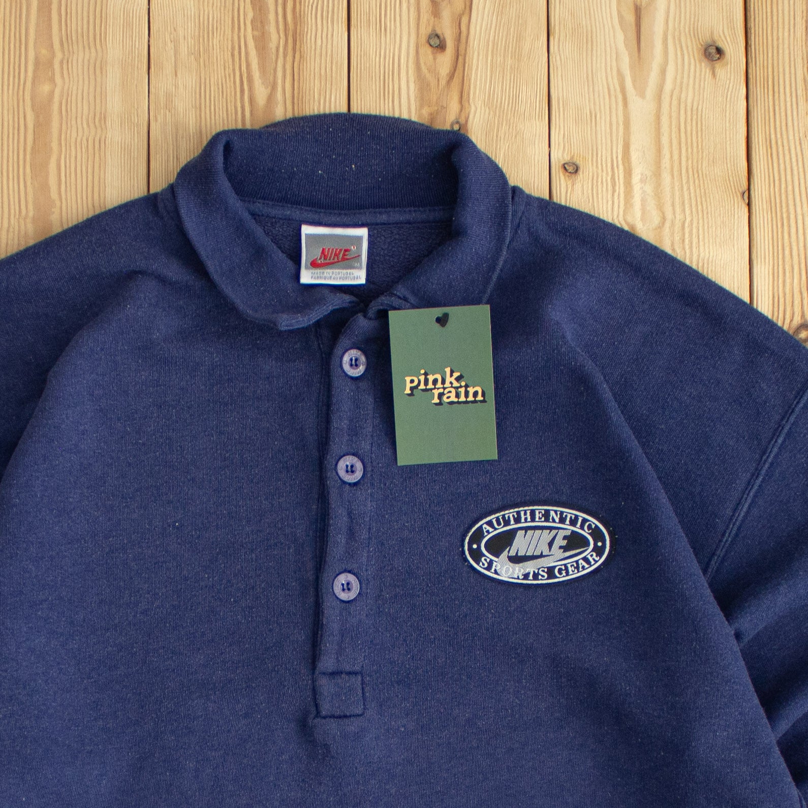 (M) Nike Authentic Sports Gear Vintage Embroidered Button Up Sweatshirt Blue