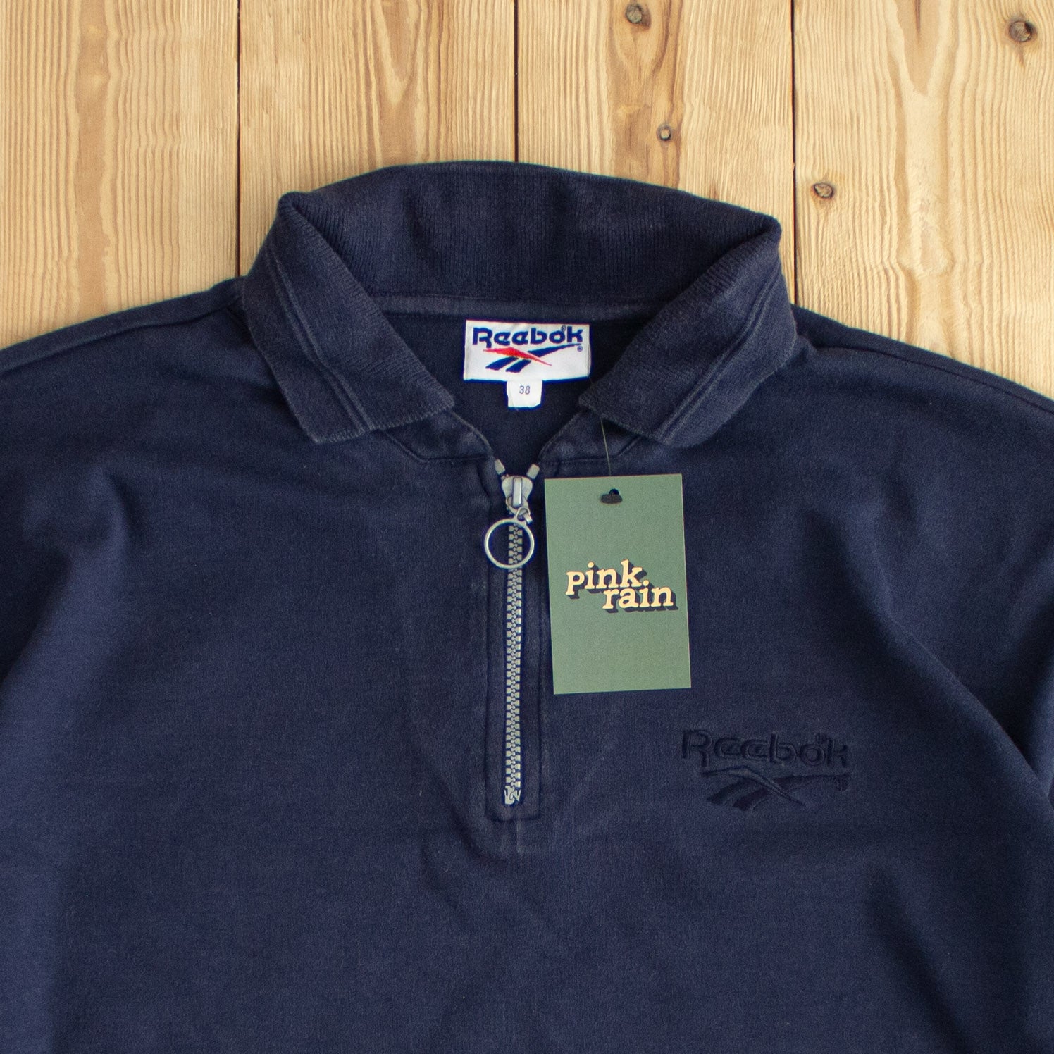 (S/M) Reebok Vintage Embroidered Quarter-Zip Blue