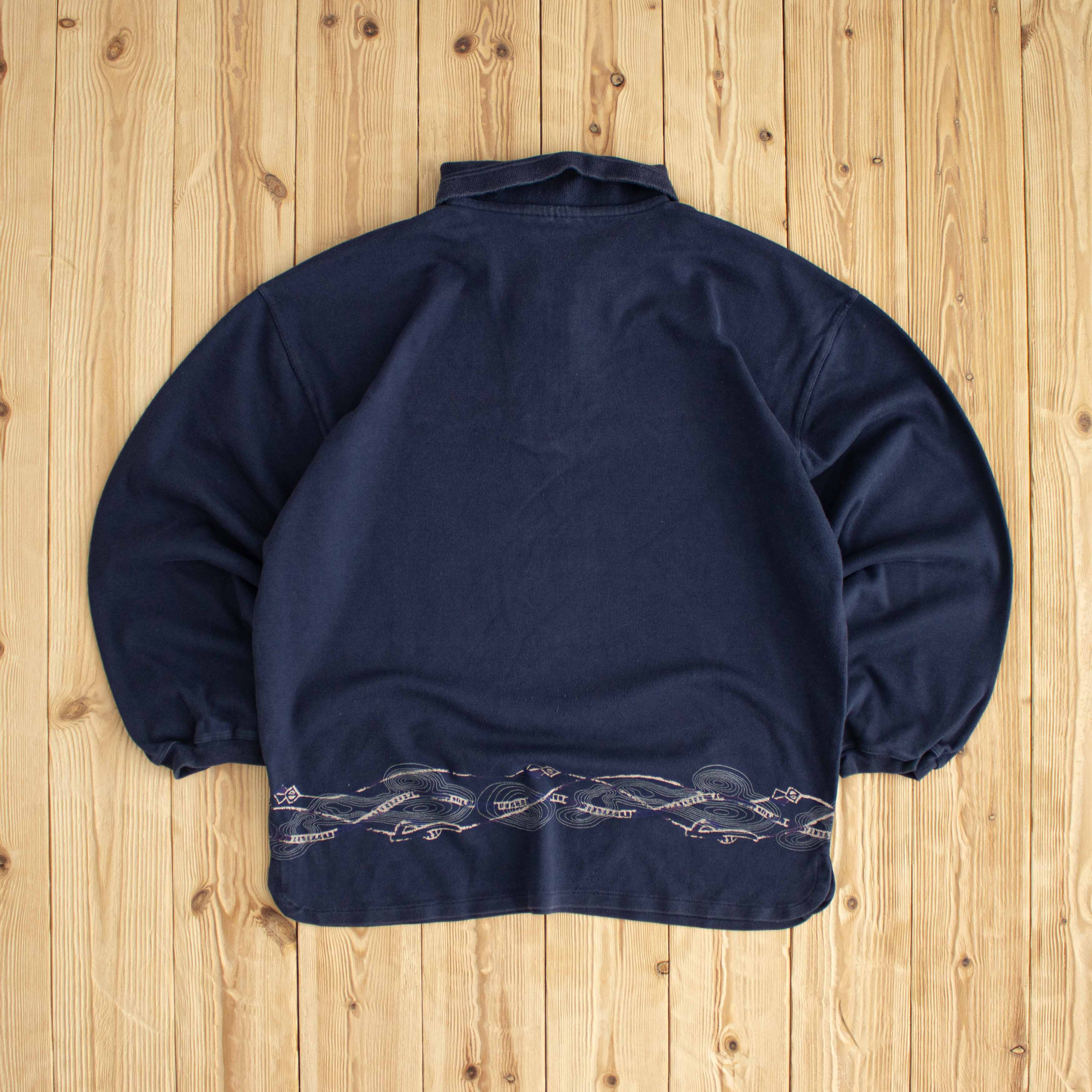 (S/M) Reebok Vintage Embroidered Quarter-Zip Blue