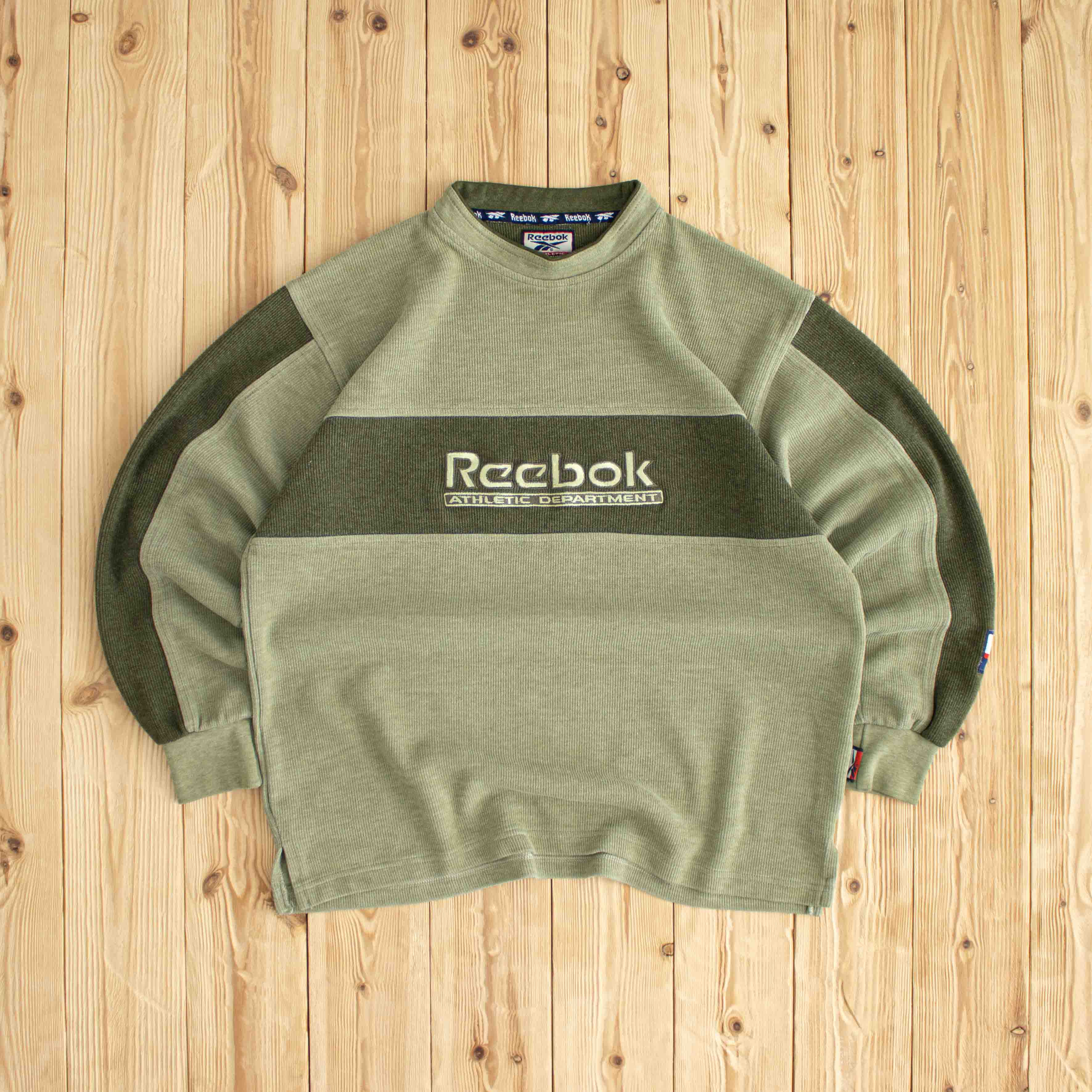 (M) Reebok Athletic Department Vintage Embroidered Sweatshirt Khaki Green