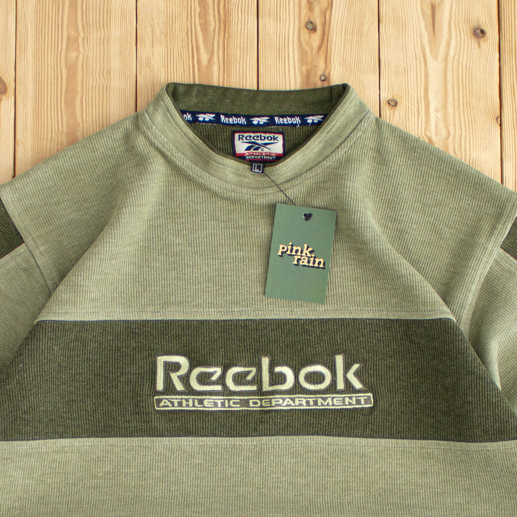 (M) Reebok Athletic Department Vintage Embroidered Sweatshirt Khaki Green