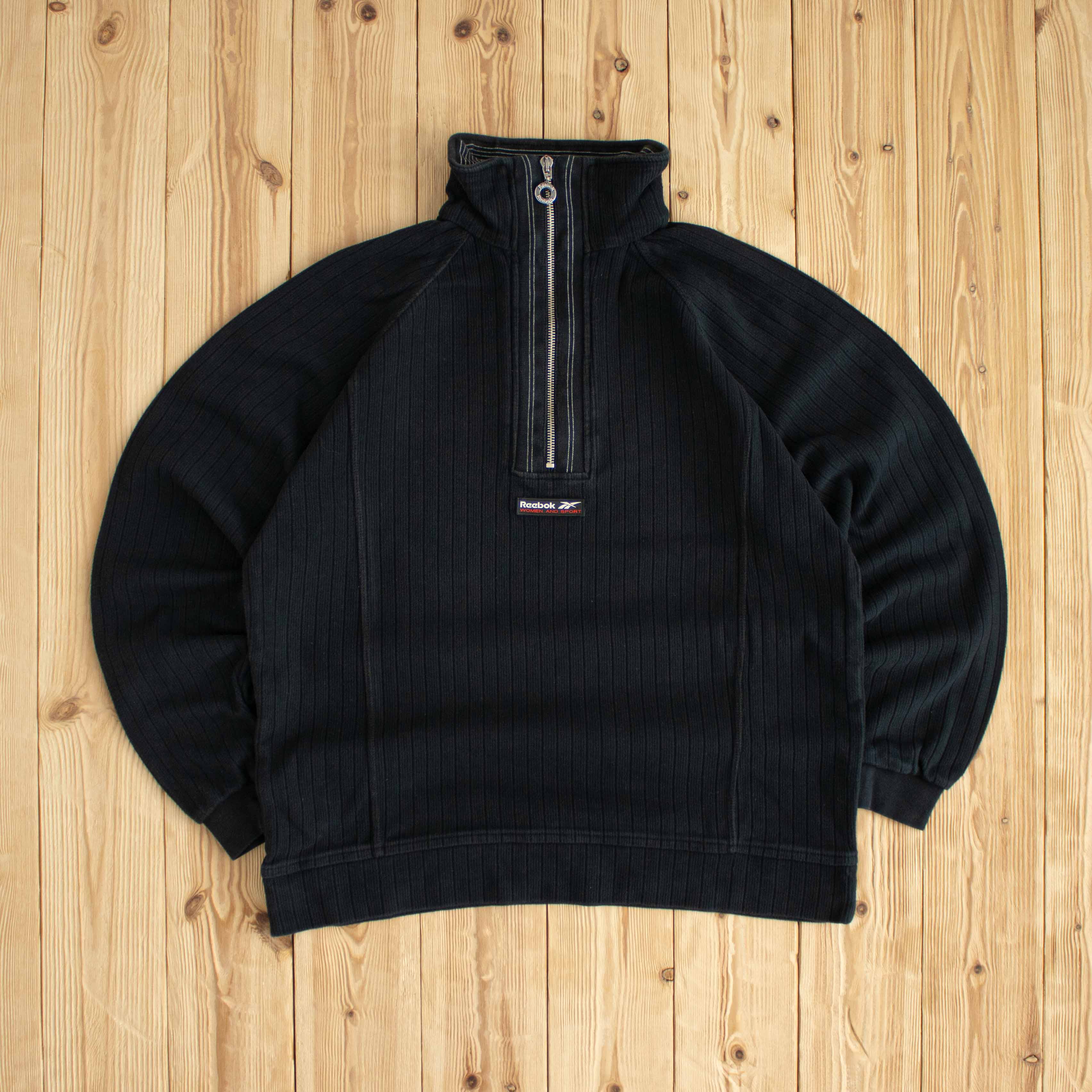 (M/L) Reebok Women & Sport Vintage Embroidered Quarter-Zip Black
