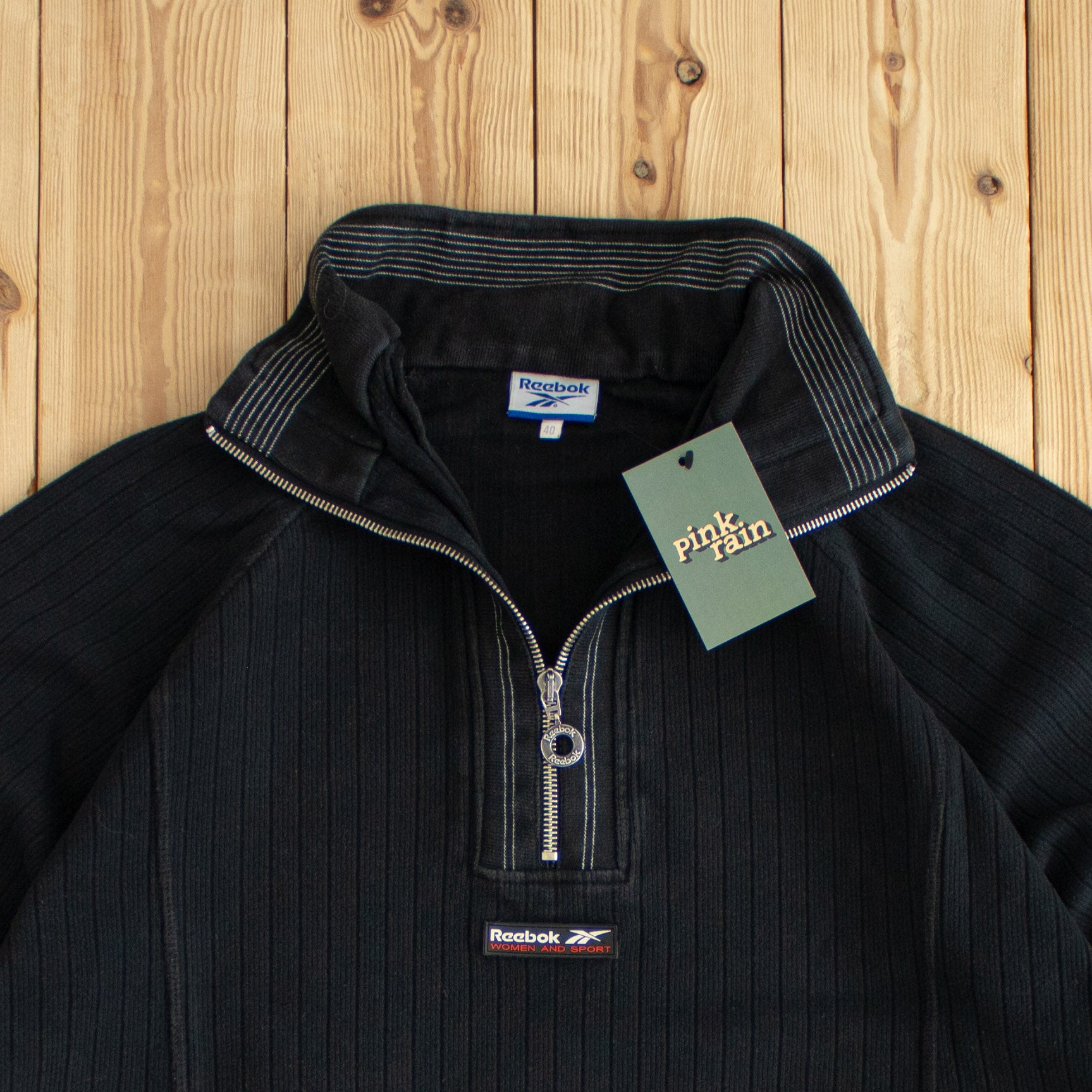 (M/L) Reebok Women & Sport Vintage Embroidered Quarter-Zip Black