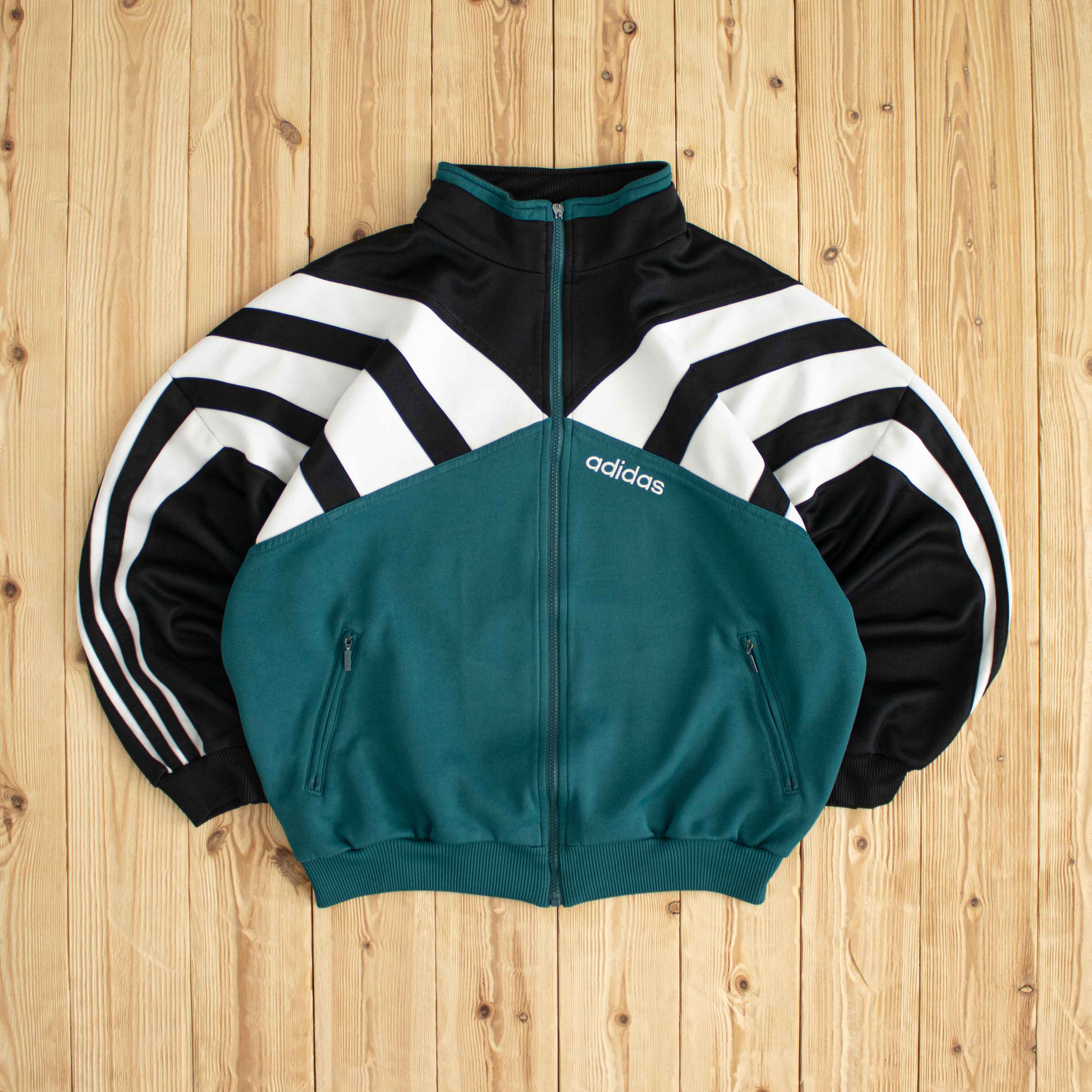 (M) Adidas Vintage Embroidered Full-Zip Sweatshirt Green
