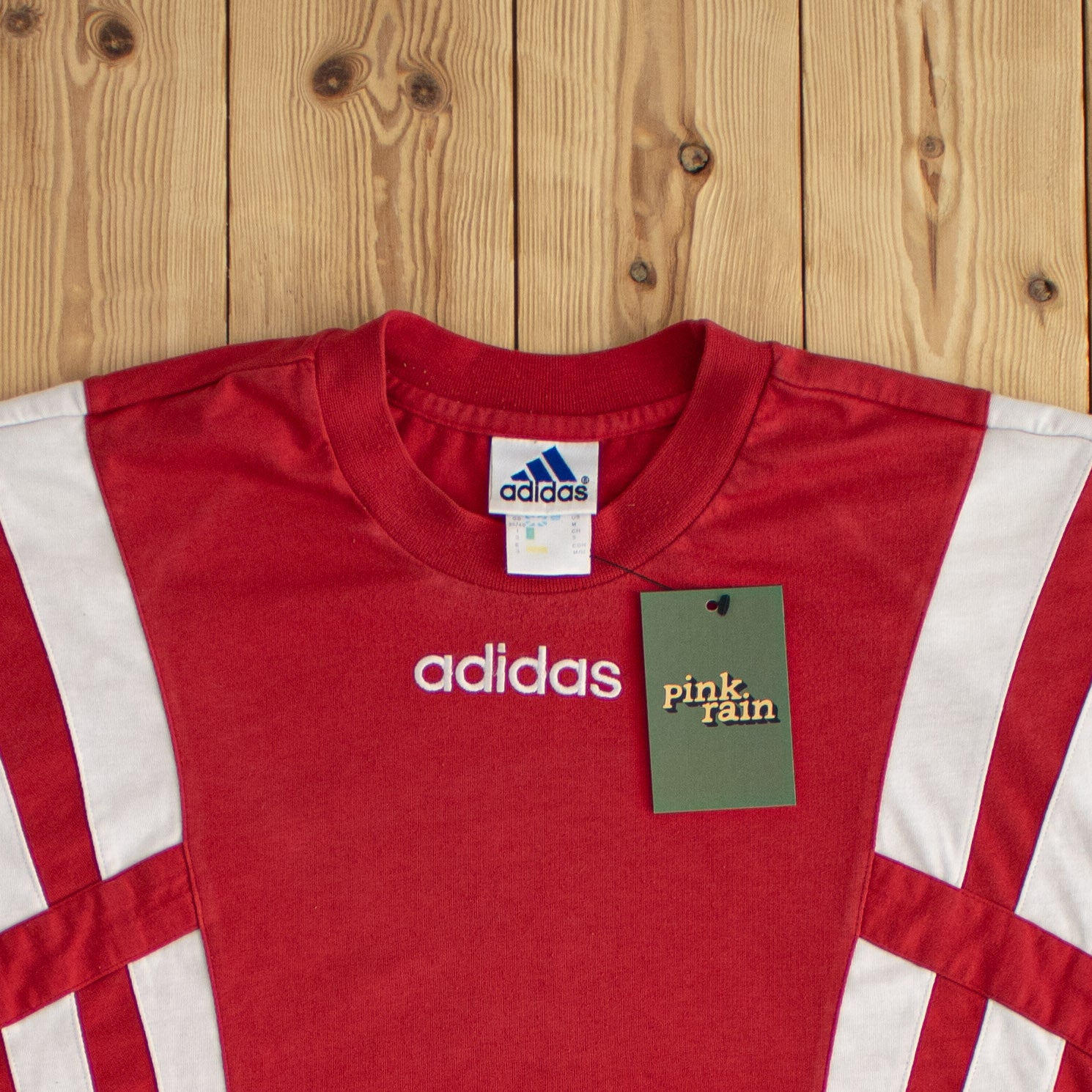 (M/L) Adidas Vintage Side Stripe Embroidered T-Shirt Red