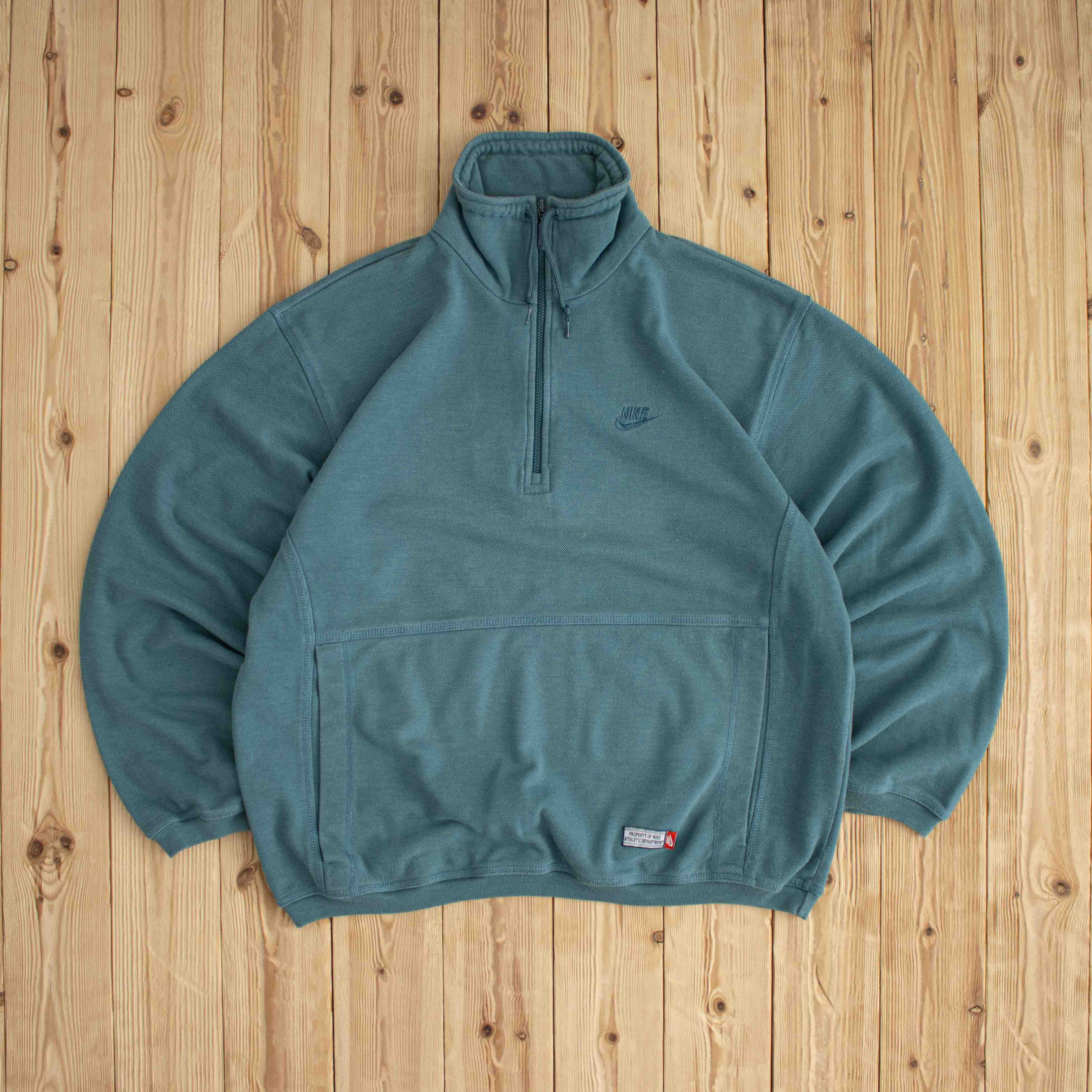 (L) Nike Vintage Essential Embroidered Quarter-Zip Blue Green