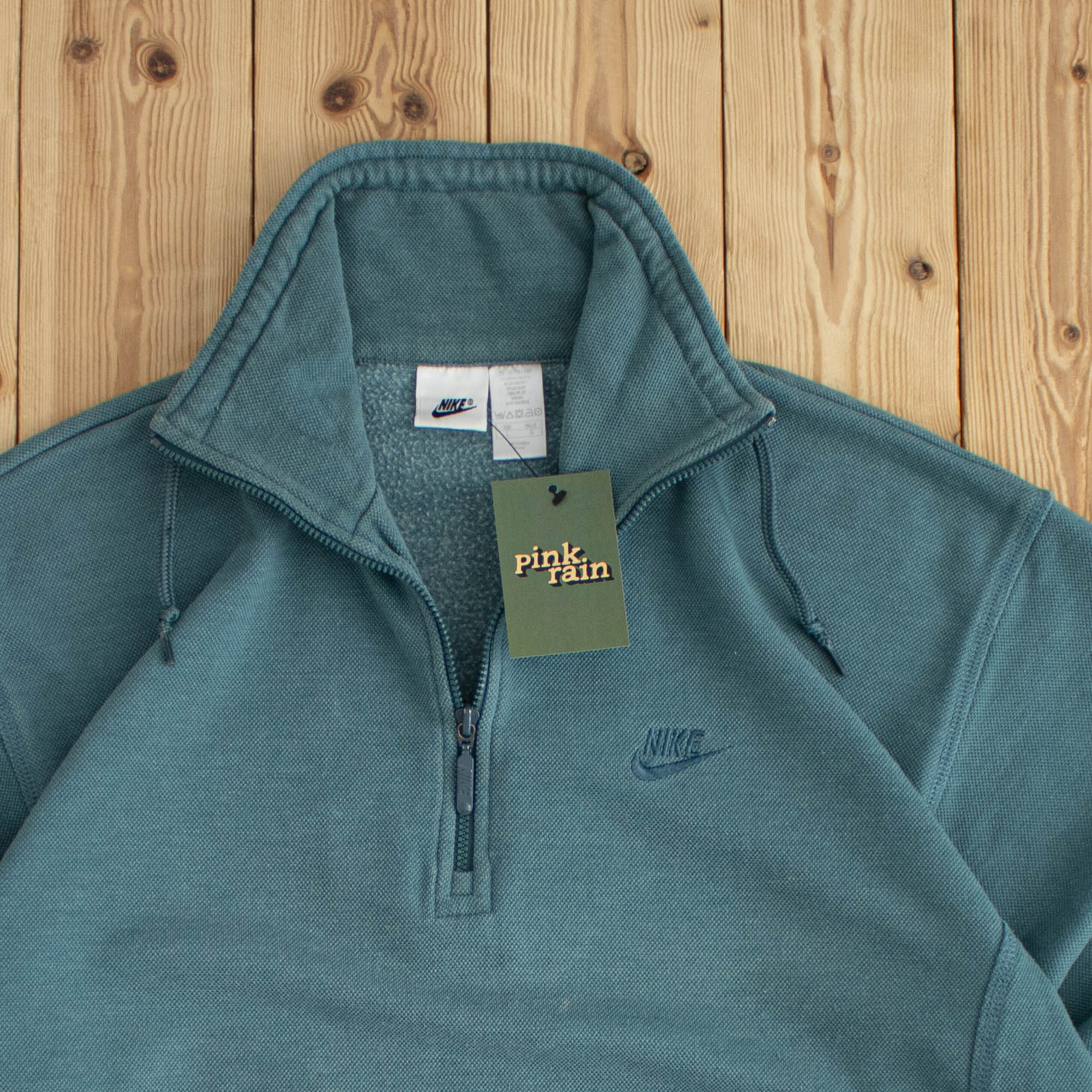 (L) Nike Vintage Essential Embroidered Quarter-Zip Blue Green