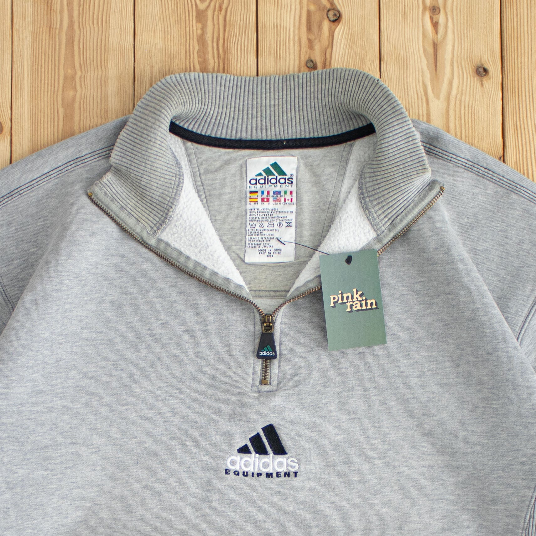 (L) Adidas Equipment Vintage Embroidered Quarter-Zip Gray