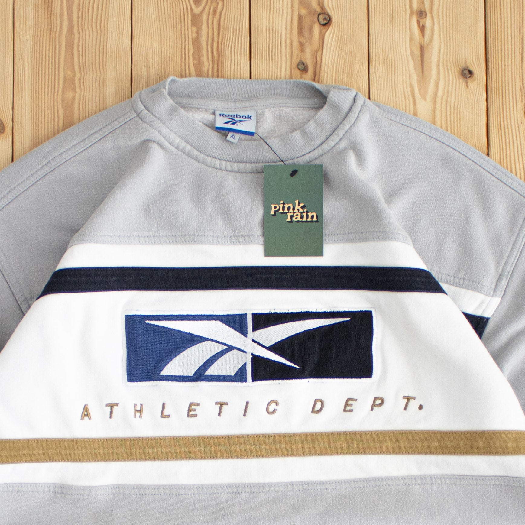 (L) Reebok Athletic Dept. Vintage Embroidered Sweatshirt Gray