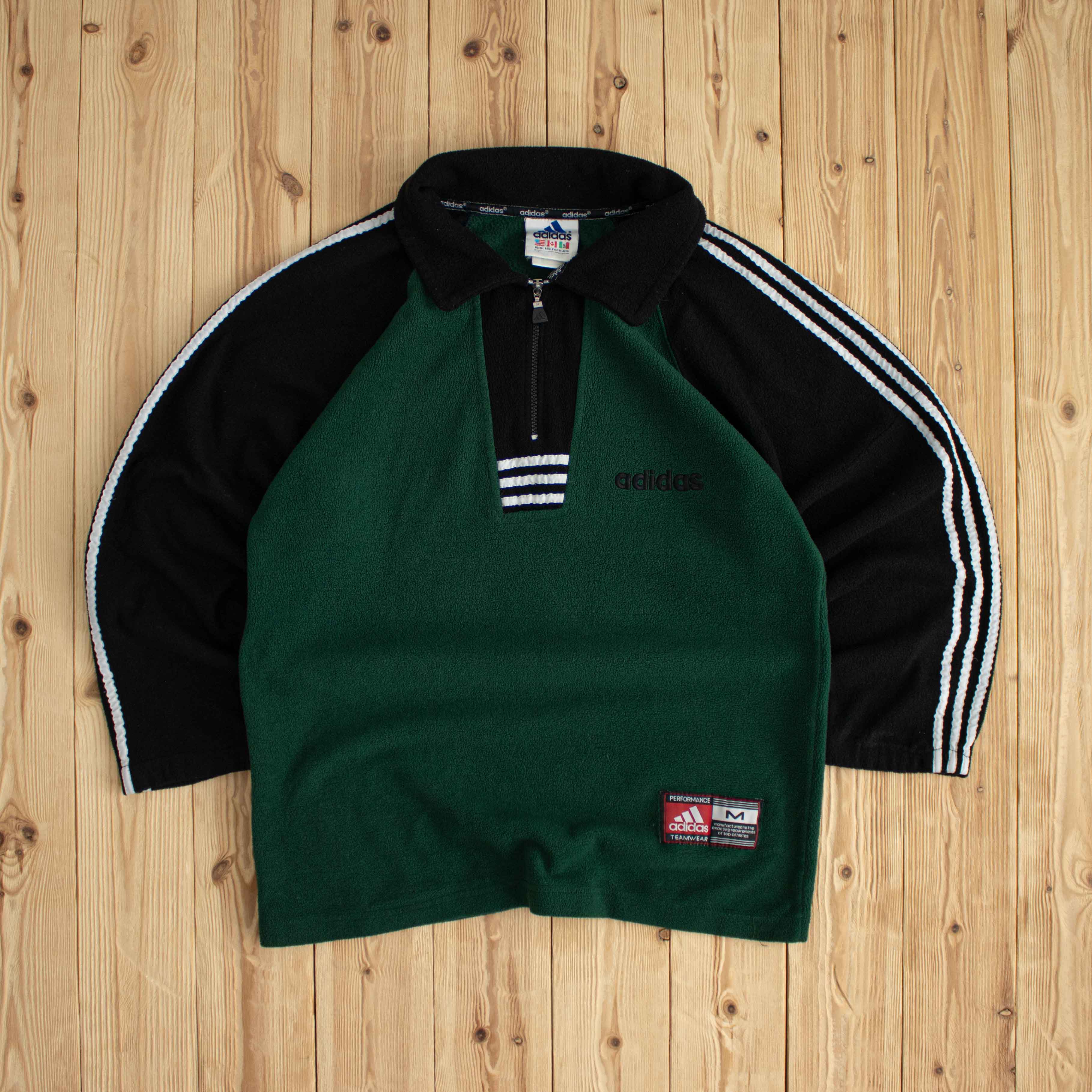 (M/L) Adidas Vintage Embroidered Fleece Quarter-Zip Green