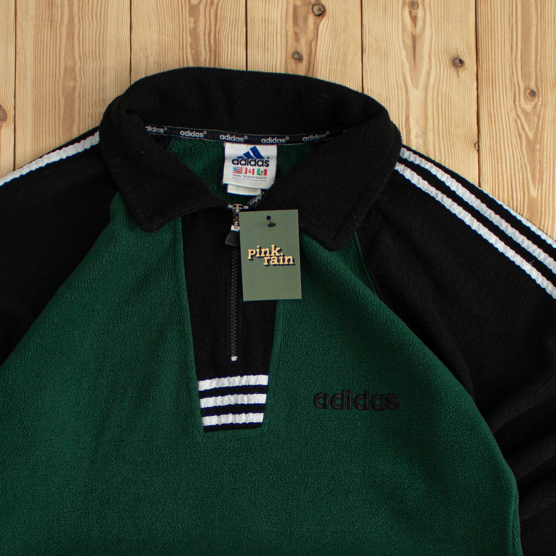 (M/L) Adidas Vintage Embroidered Fleece Quarter-Zip Green