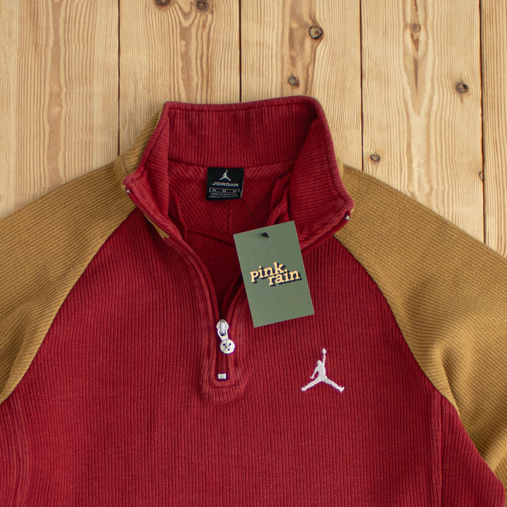 (M) Air Jordan Vintage Embroidered Quarter-Zip Red