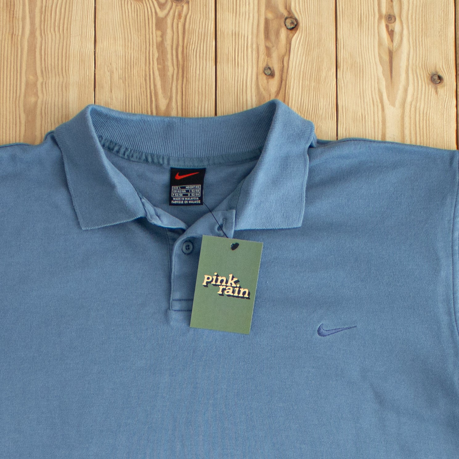 (L) Nike Vintage Embroidered Polo T-Shirt Blue