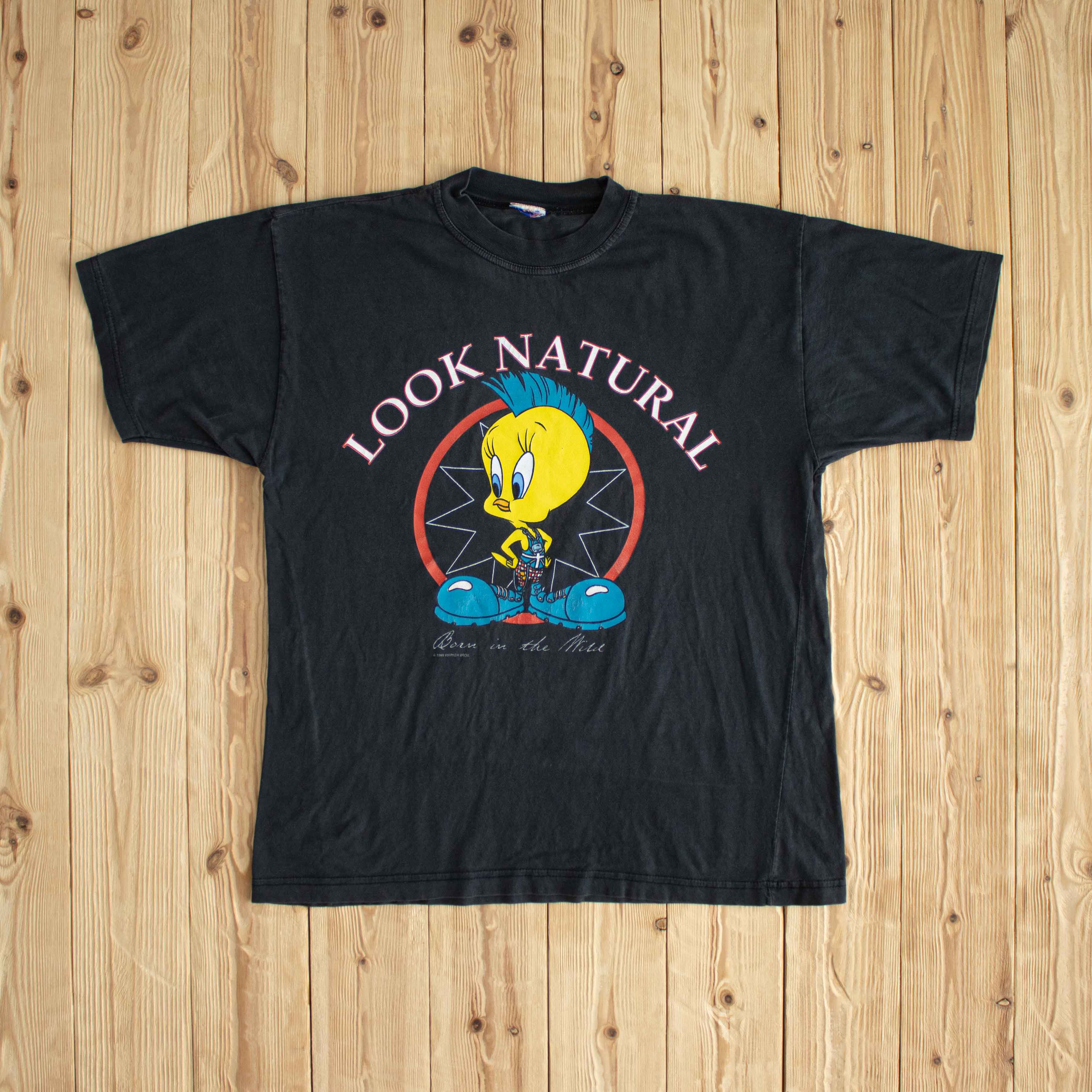 (M) 1995 Warner Bros Tweety 'Look Natural' Vintage T-Shirt Black