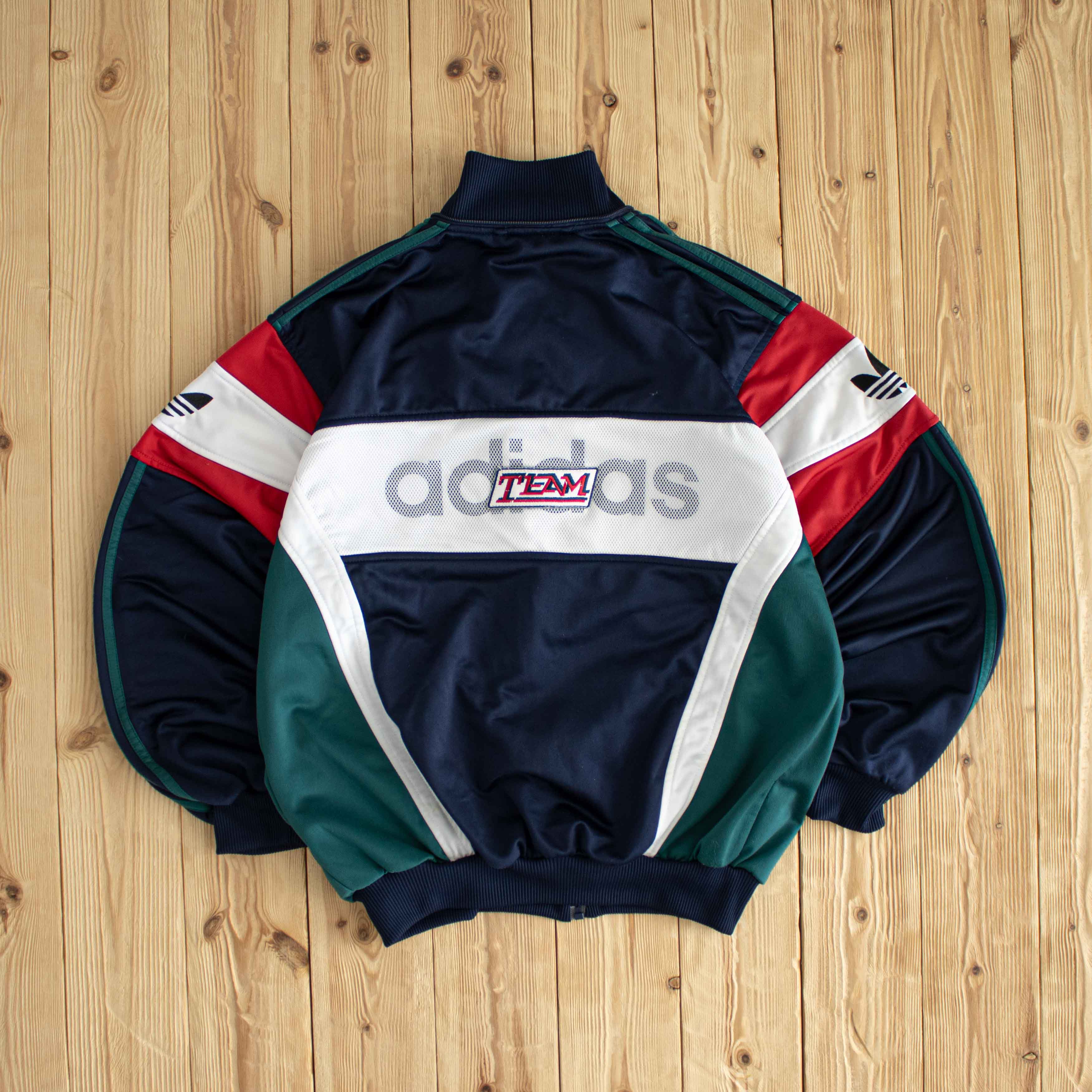 (M) Adidas Team Vintage Embroidered Full-Zip Sweatshirt Blue