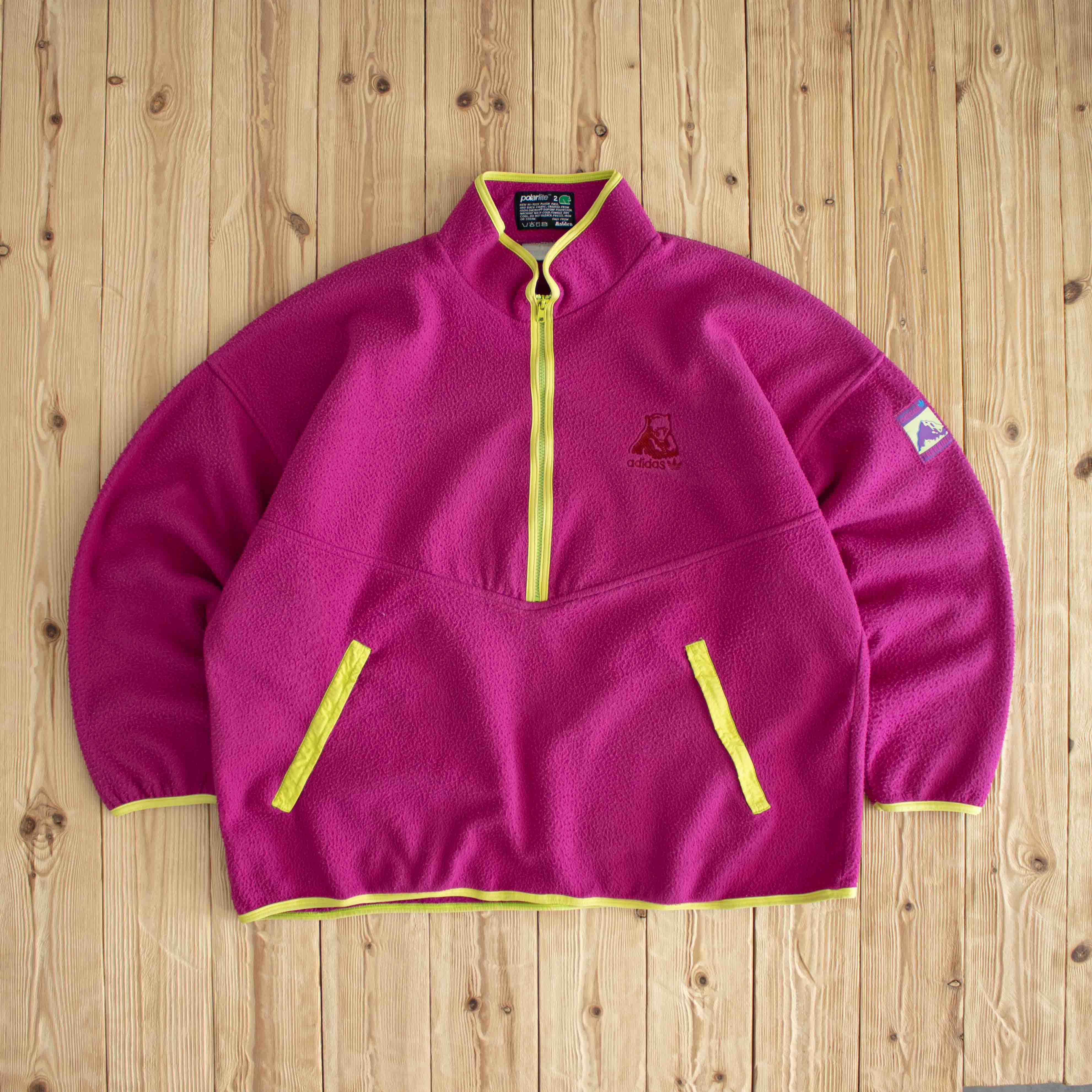 (XL) Adidas Trekking Vintage Embroidered Fleece Quarter-Zip Pink