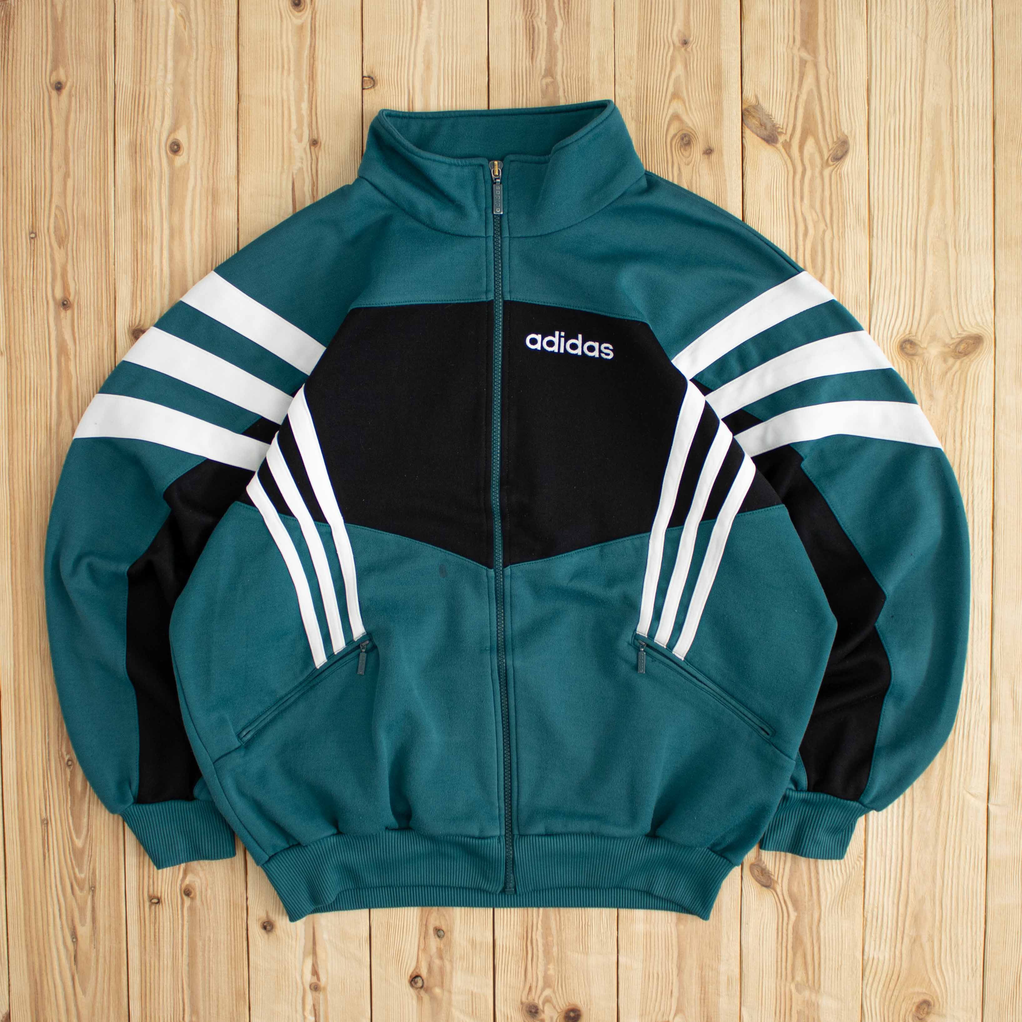 (L) Vintage Adidas Embroidered Full-Zip Sweatshirt