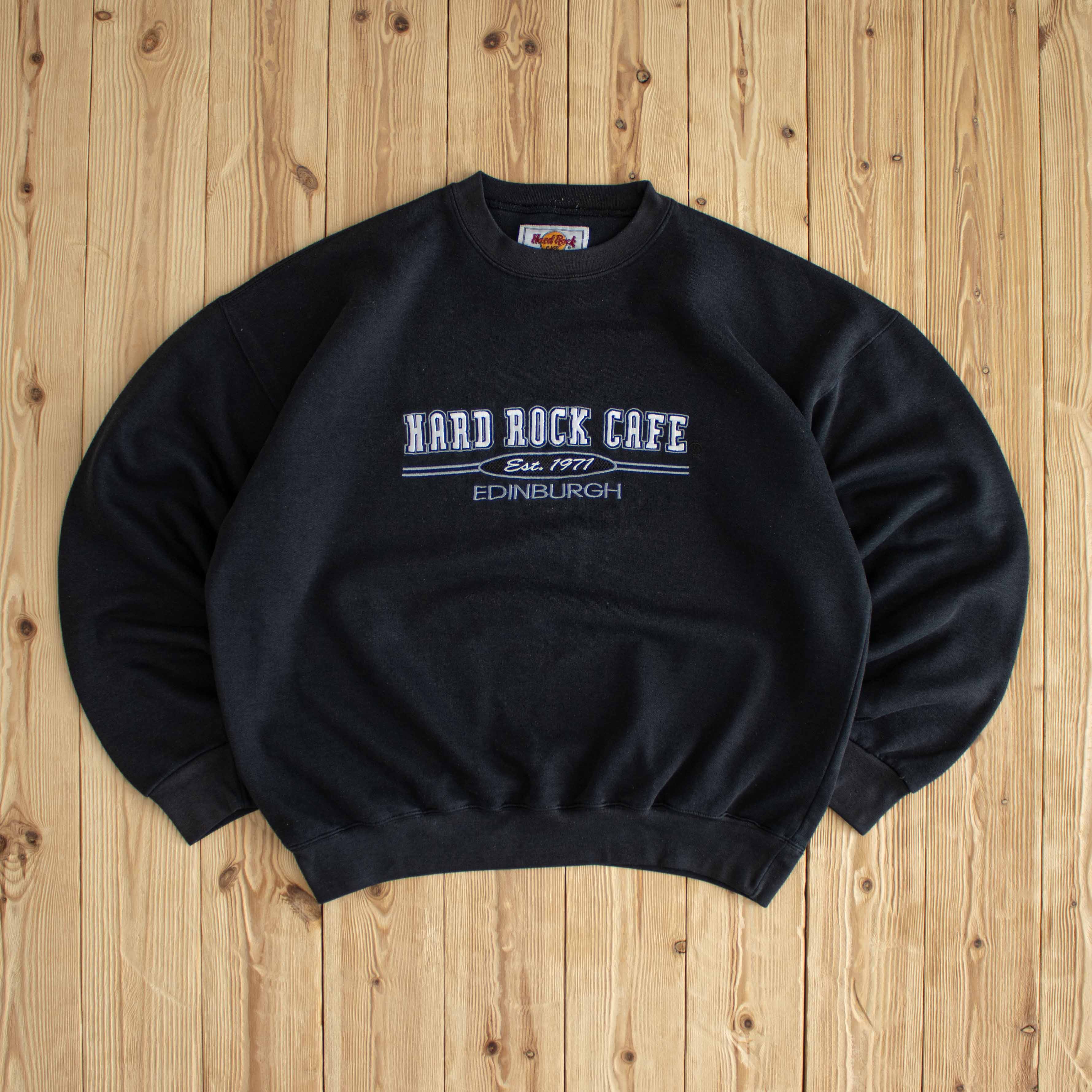 (L) Hard Rock Cafe Edinburgh Vintage Embroidered Sweatshirt Black