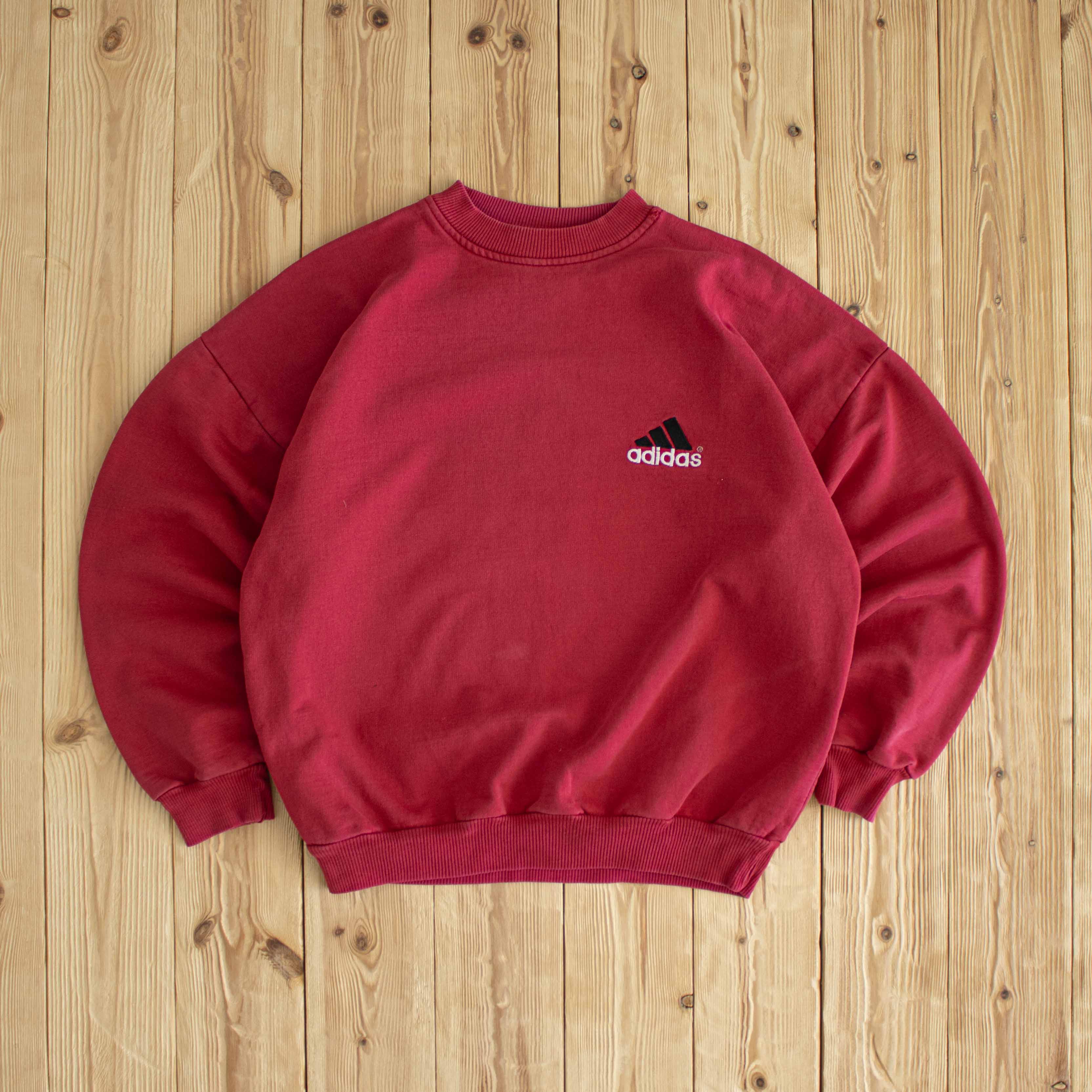 (S) Adidas Essential Vintage Embroidered Sweatshirt Red