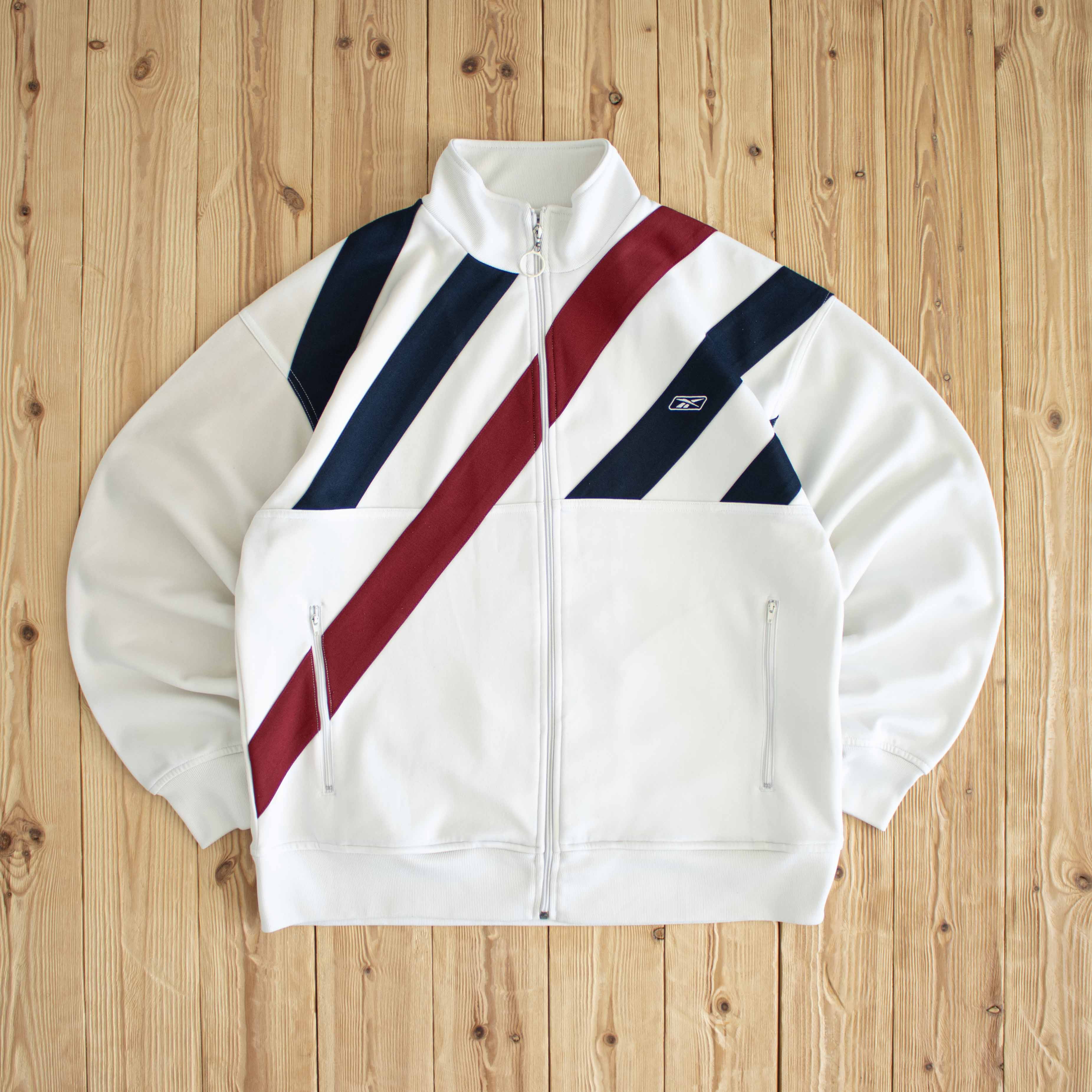 (L/XL) Reebok Vintage Embroidered Full-Zip Sweatshirt White