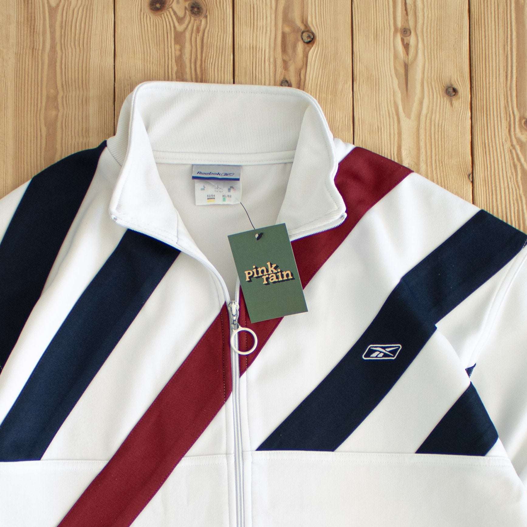 (L/XL) Reebok Vintage Embroidered Full-Zip Sweatshirt White