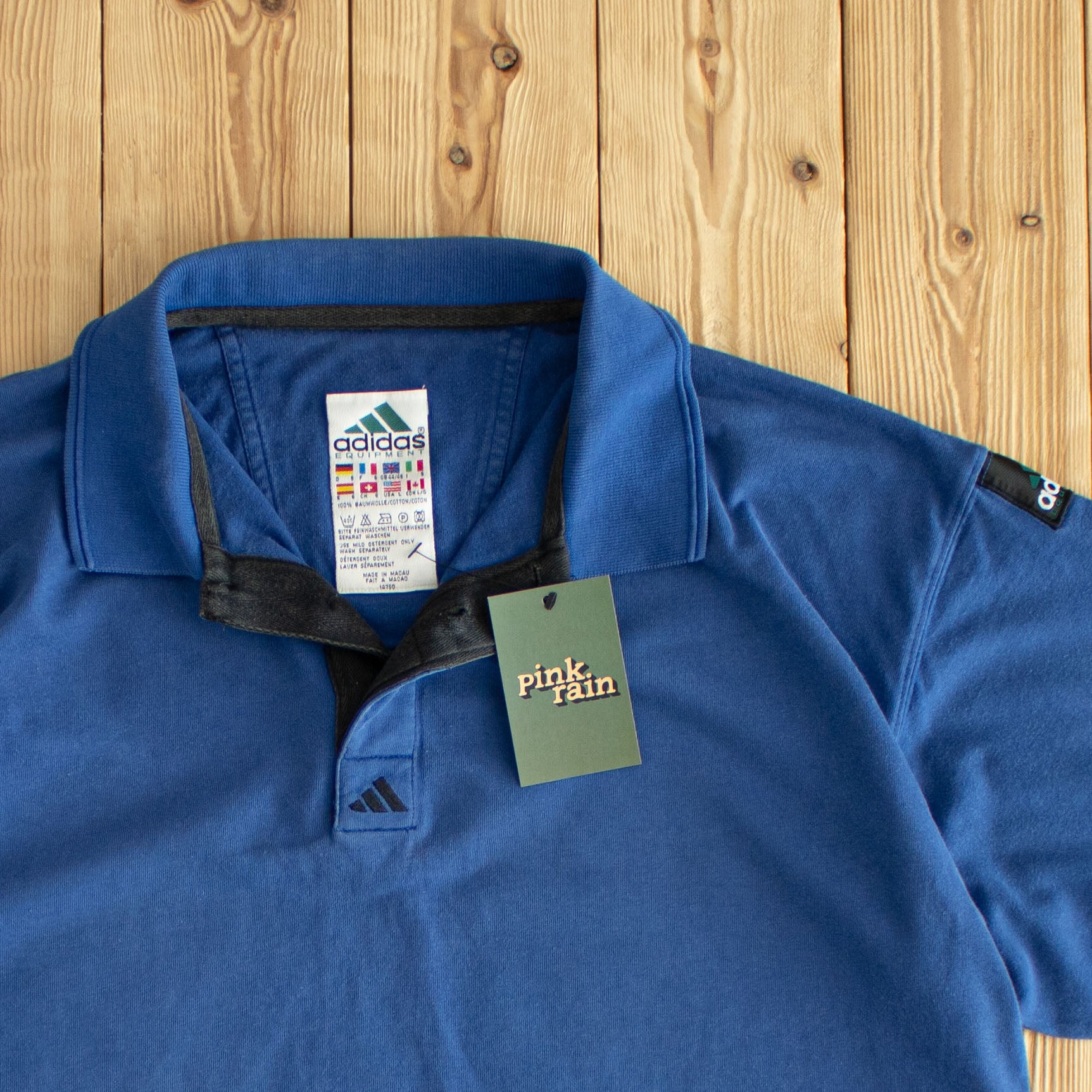 (L/XL) Adidas Equipment Vintage Embroidered Polo T-Shirt Blue