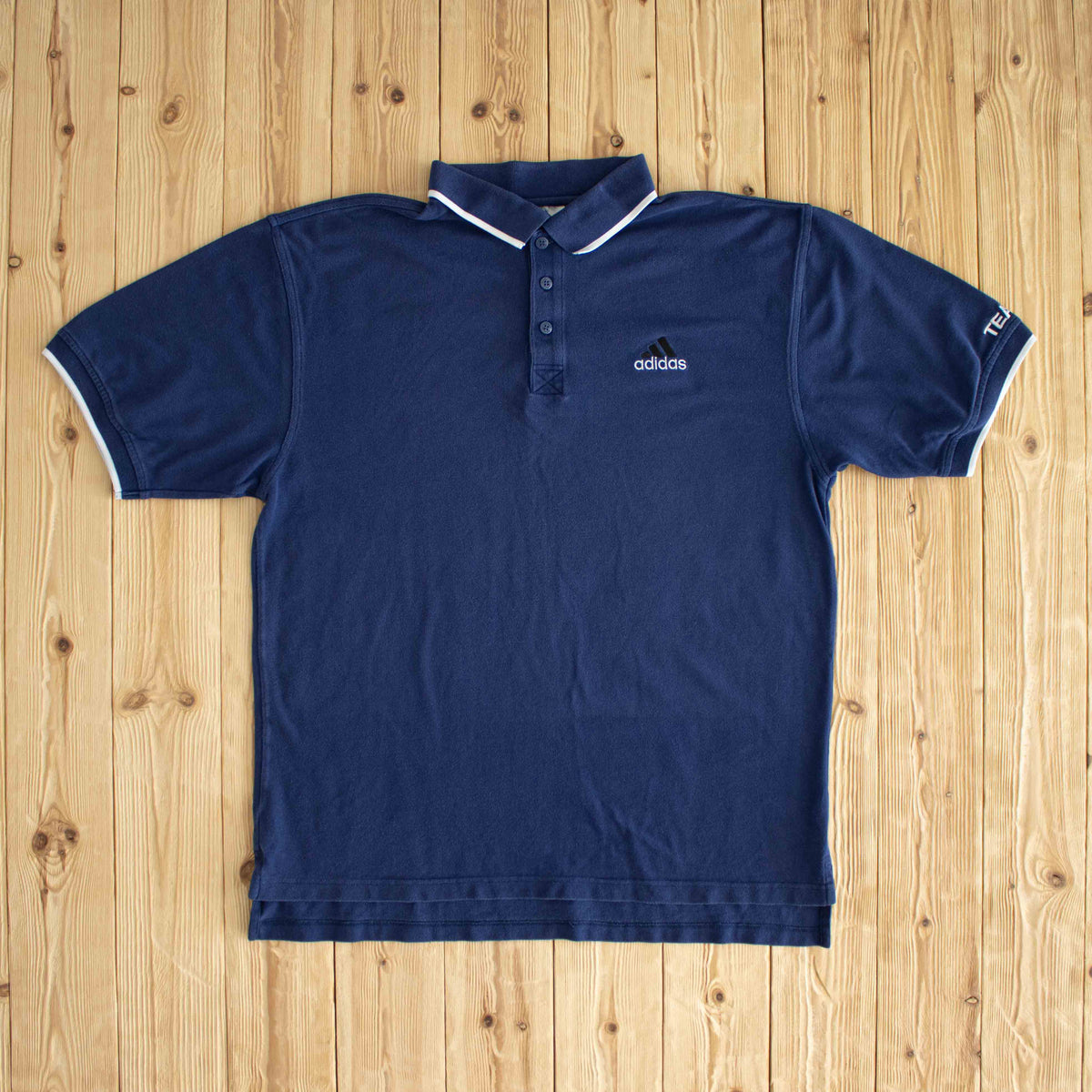 (L/XL) Adidas Vintage Embroidered Polo T-Shirt Blue