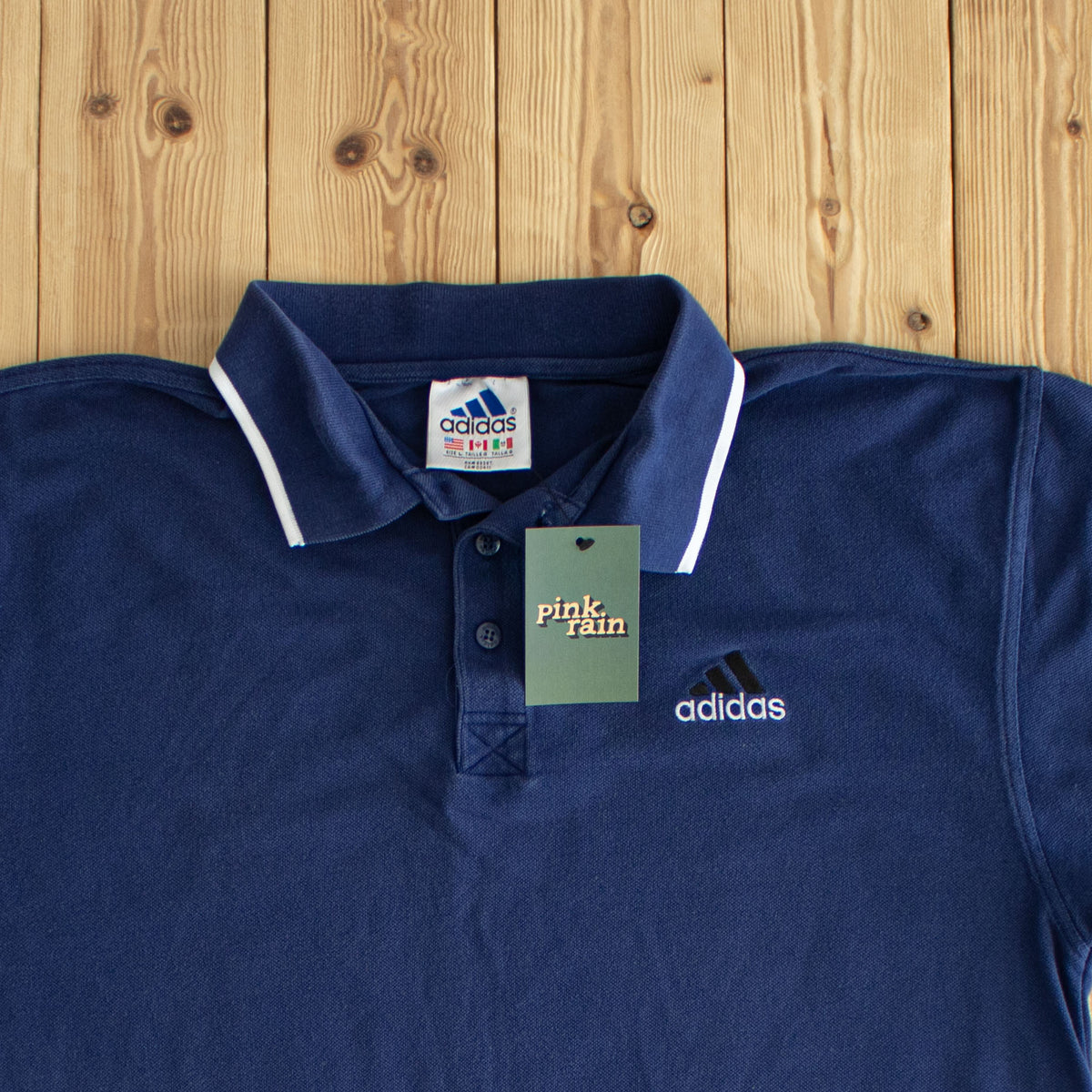 (L/XL) Adidas Vintage Embroidered Polo T-Shirt Blue