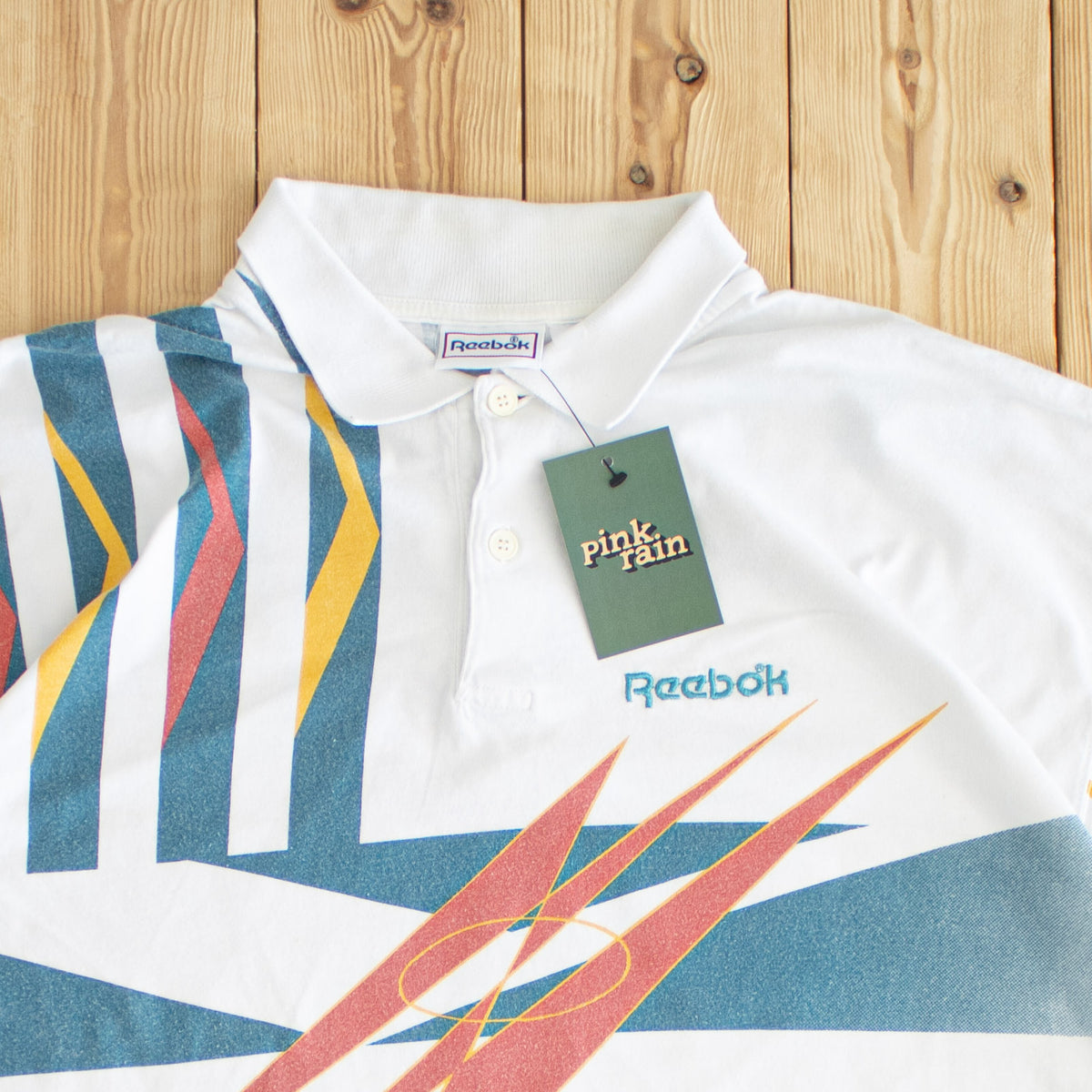 (L) Reebok Vintage Embroidered Polo T-Shirt White