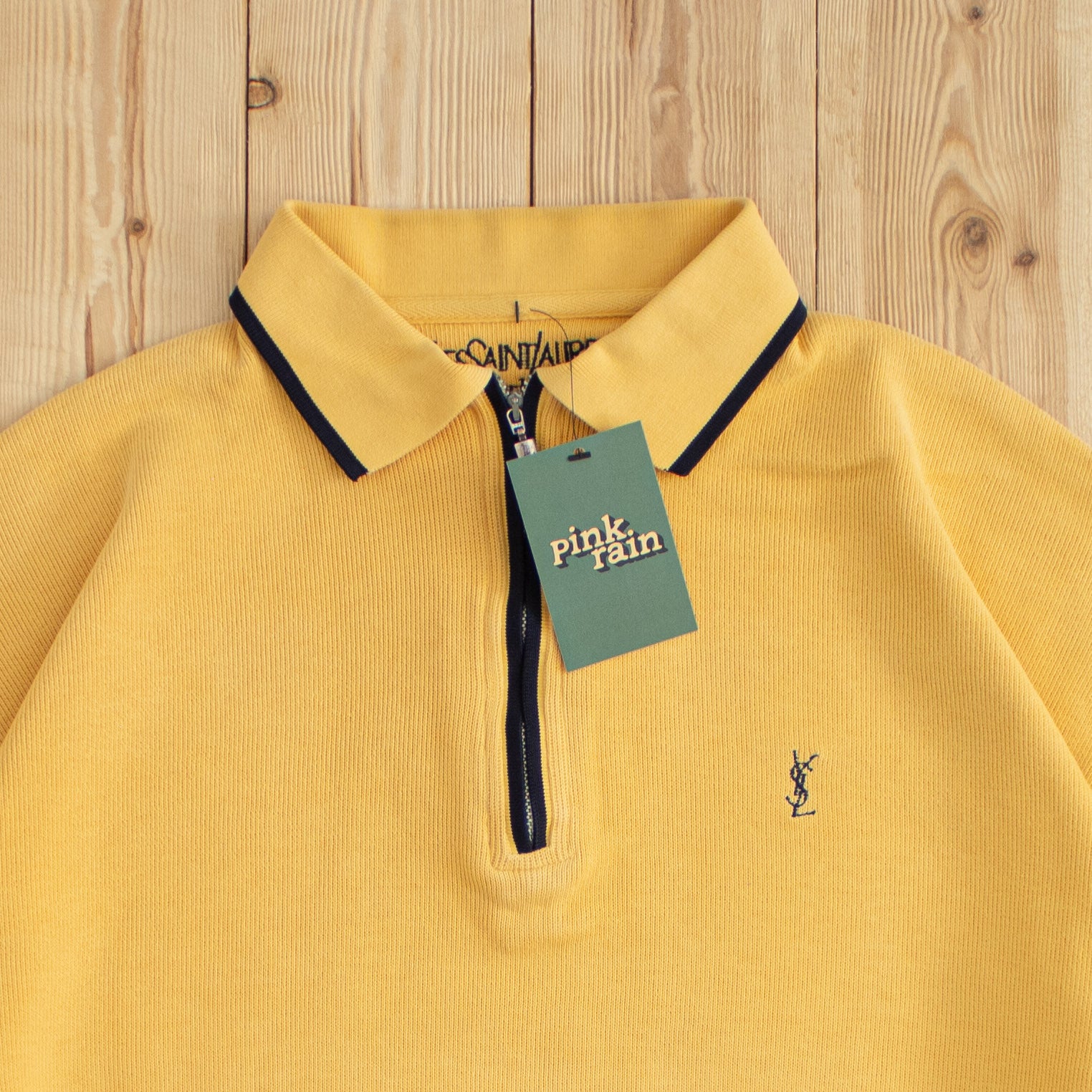 (L) Vintage YSL Embroidered Quarter-Zip Sweatshirt