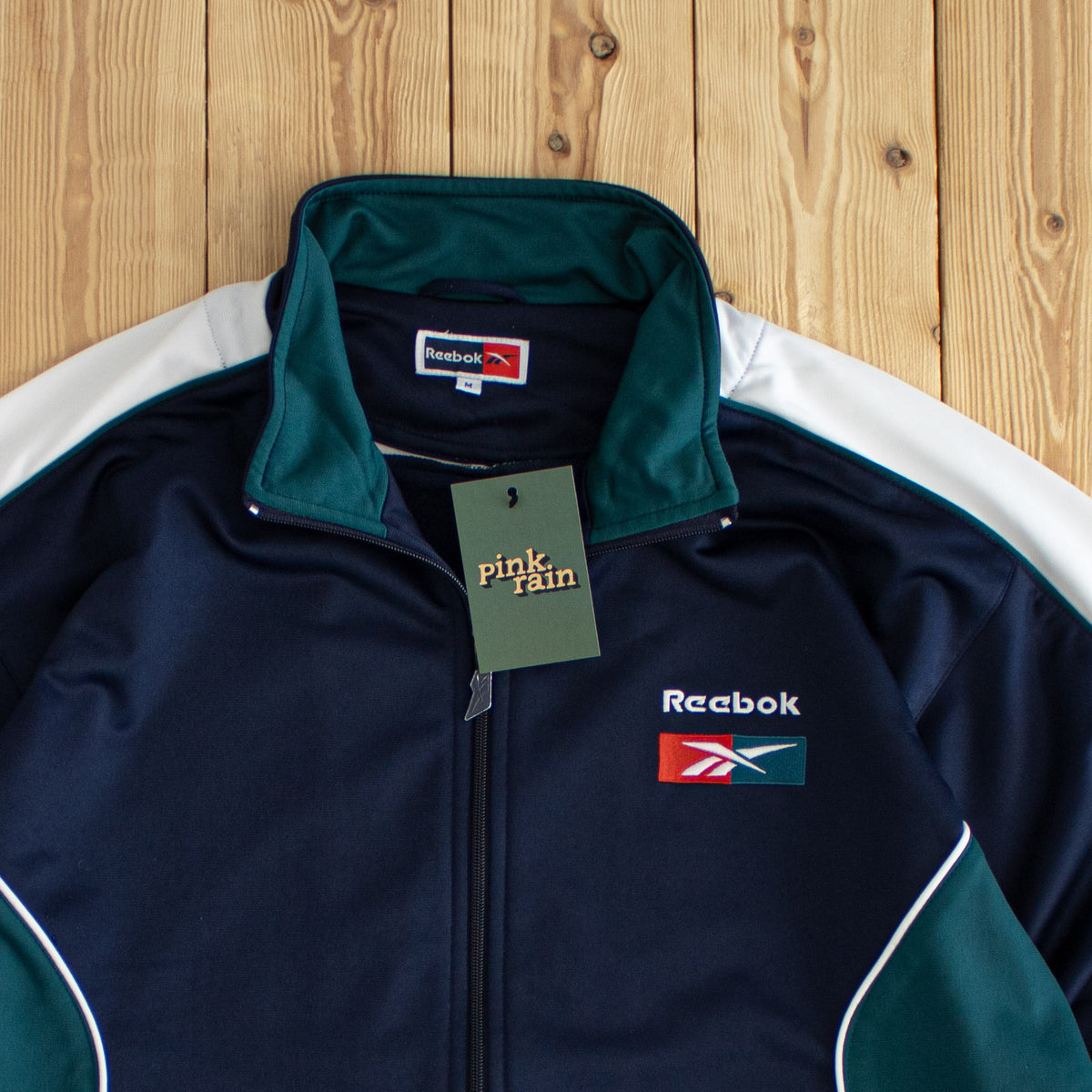 (L/XL) Reebok Vintage Embroidered Full-Zip Sweatshirt Blue