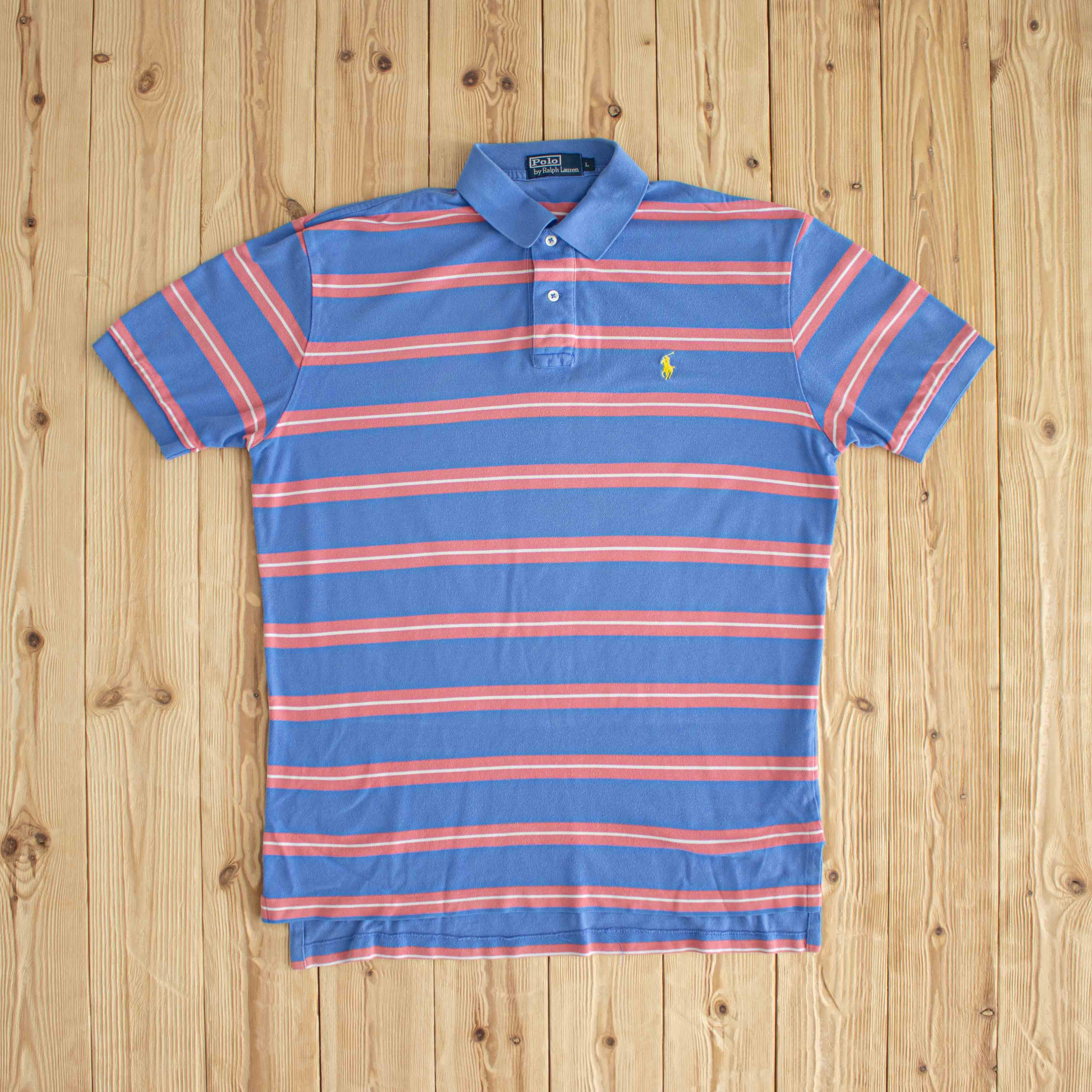 (L) Polo Ralph Lauren Vintage Embroidered Polo Pink Blue